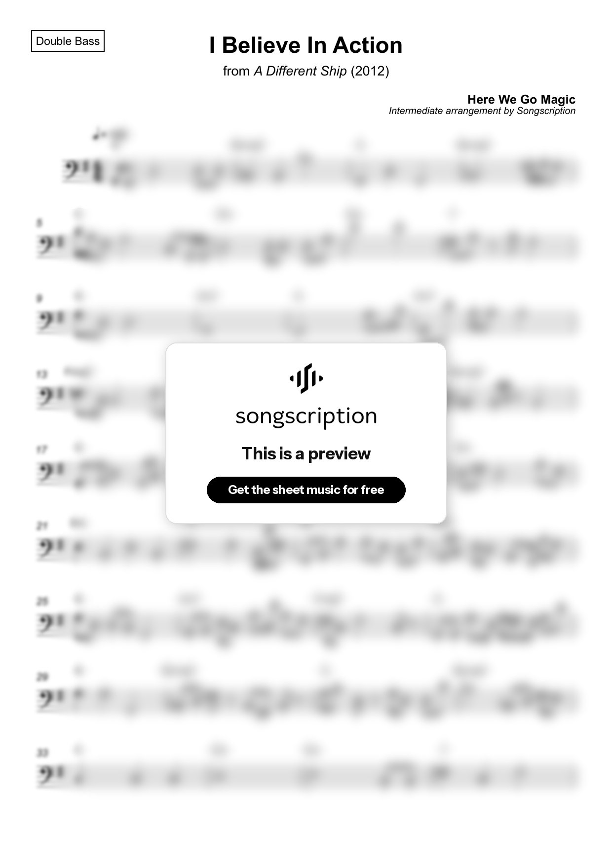 Intermediate Double Bass Sheet Music for "I Believe In Action" by Here We Go Magic