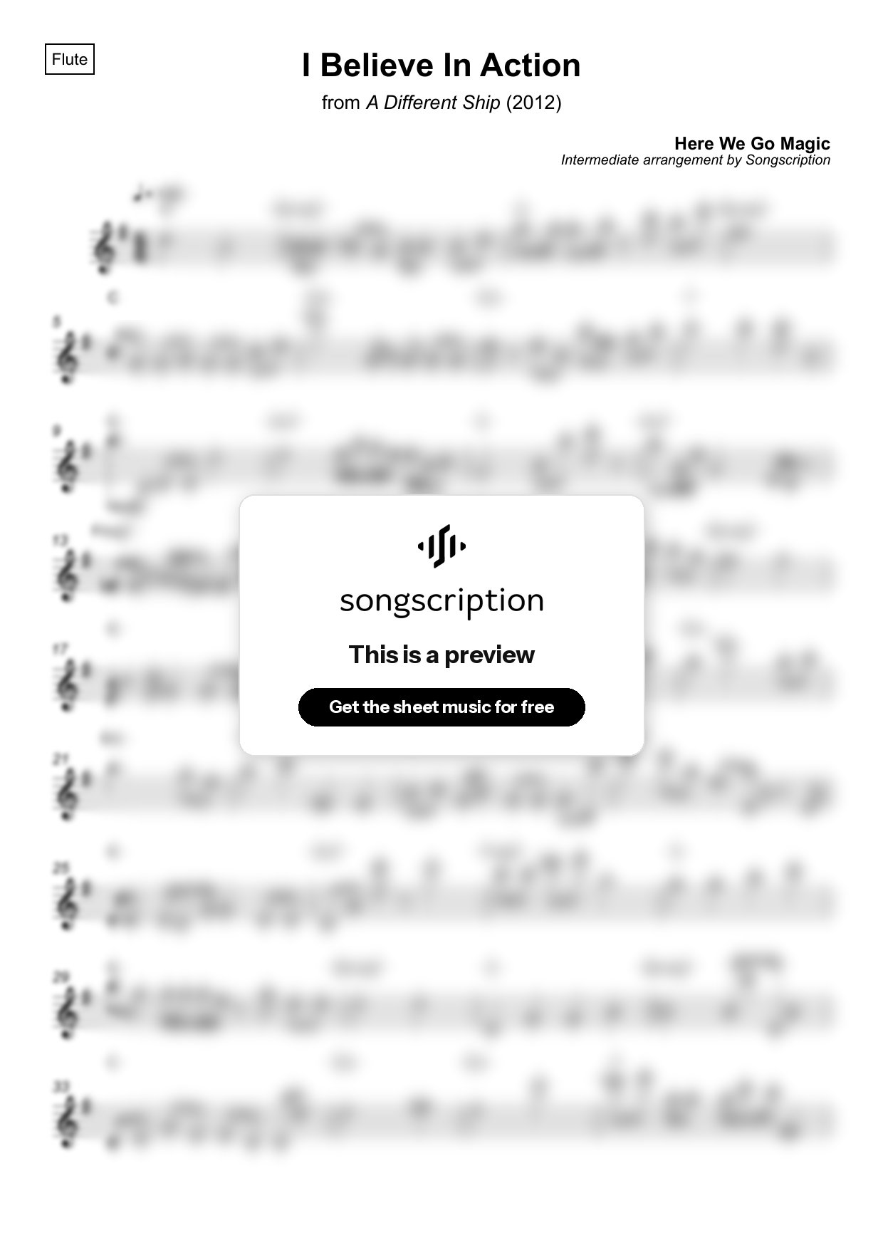 Intermediate Flute Sheet Music for "I Believe In Action" by Here We Go Magic
