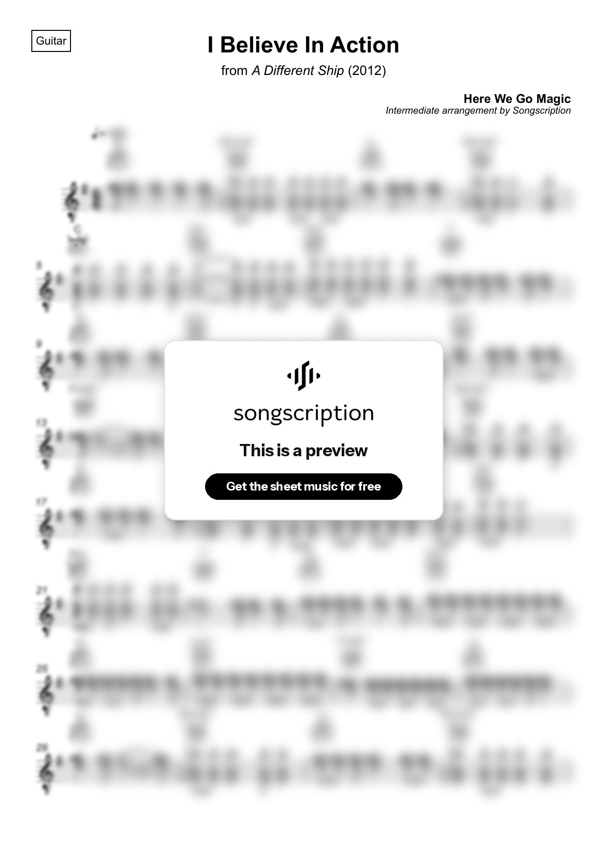 Intermediate Acoustic Guitar Sheet Music for "I Believe In Action" by Here We Go Magic