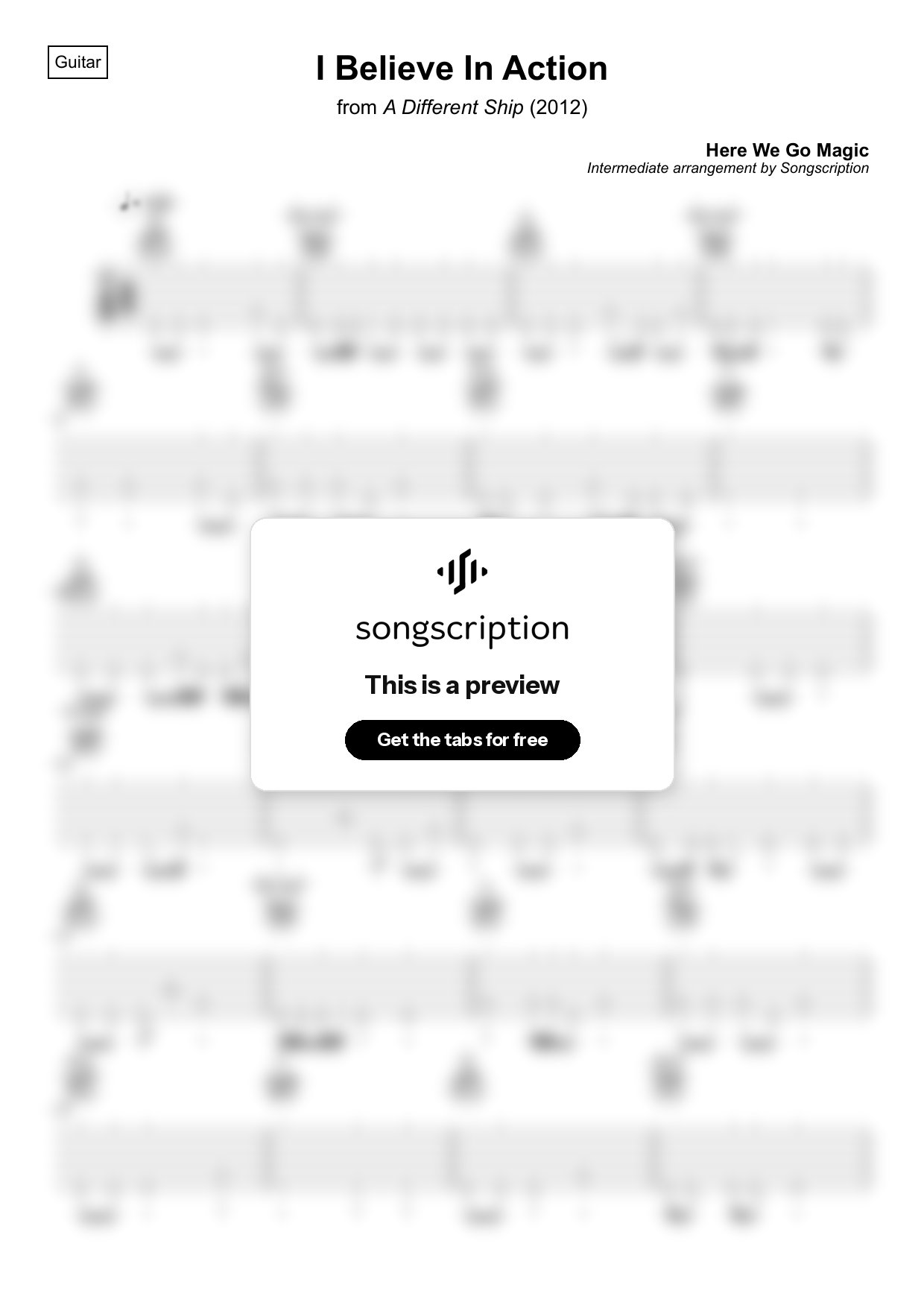 Intermediate Acoustic Guitar Tabs for "I Believe In Action" by Here We Go Magic