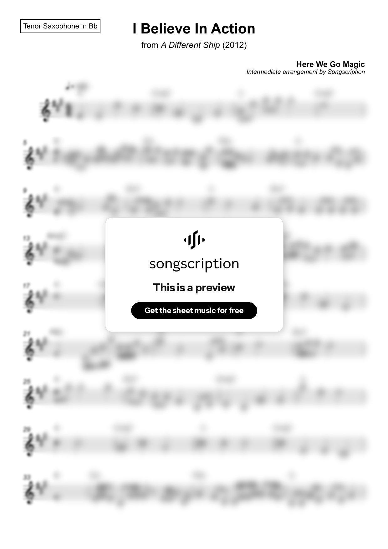 Intermediate Tenor Sax Sheet Music for "I Believe In Action" by Here We Go Magic