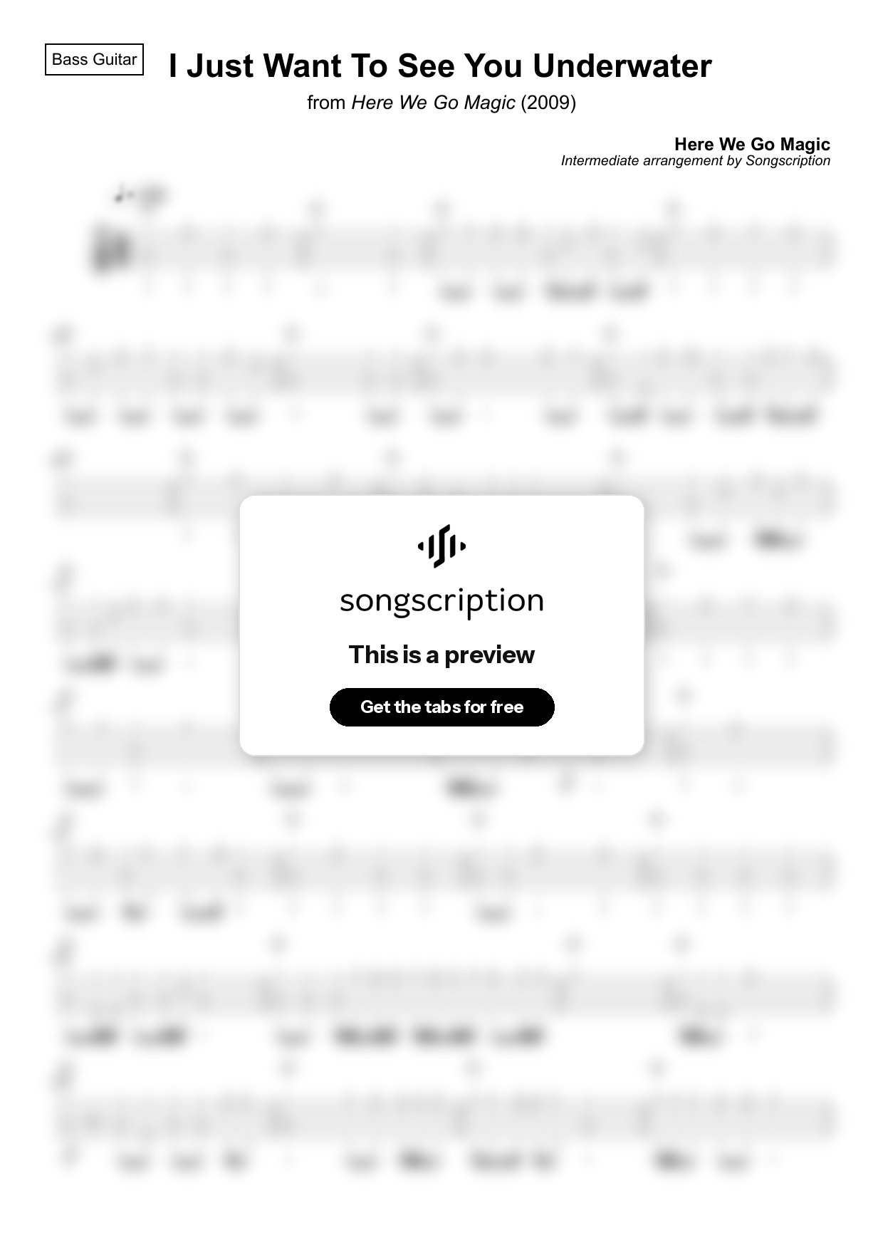 Intermediate Bass Guitar Tabs for "I Just Want To See You Underwater" by Here We Go Magic