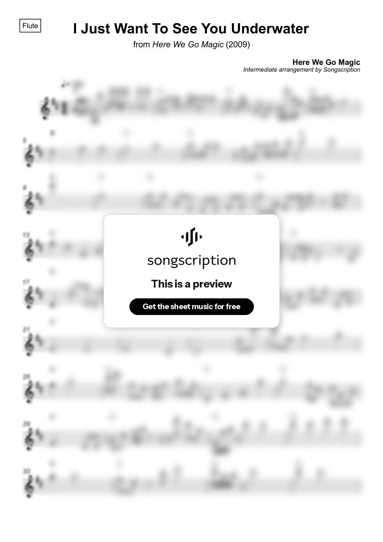 Intermediate Flute Sheet Music for "I Just Want To See You Underwater" by Here We Go Magic