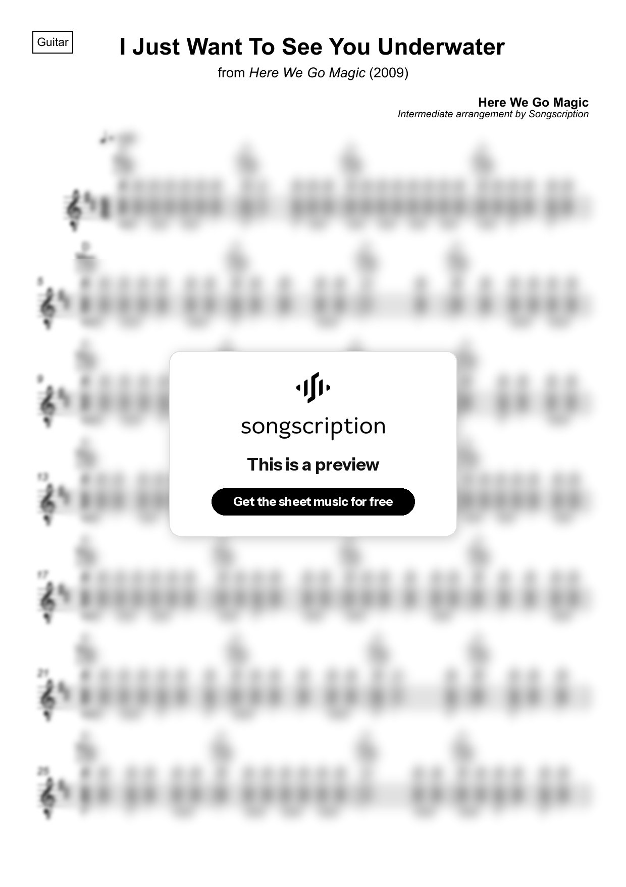 Intermediate Acoustic Guitar Sheet Music for "I Just Want To See You Underwater" by Here We Go Magic