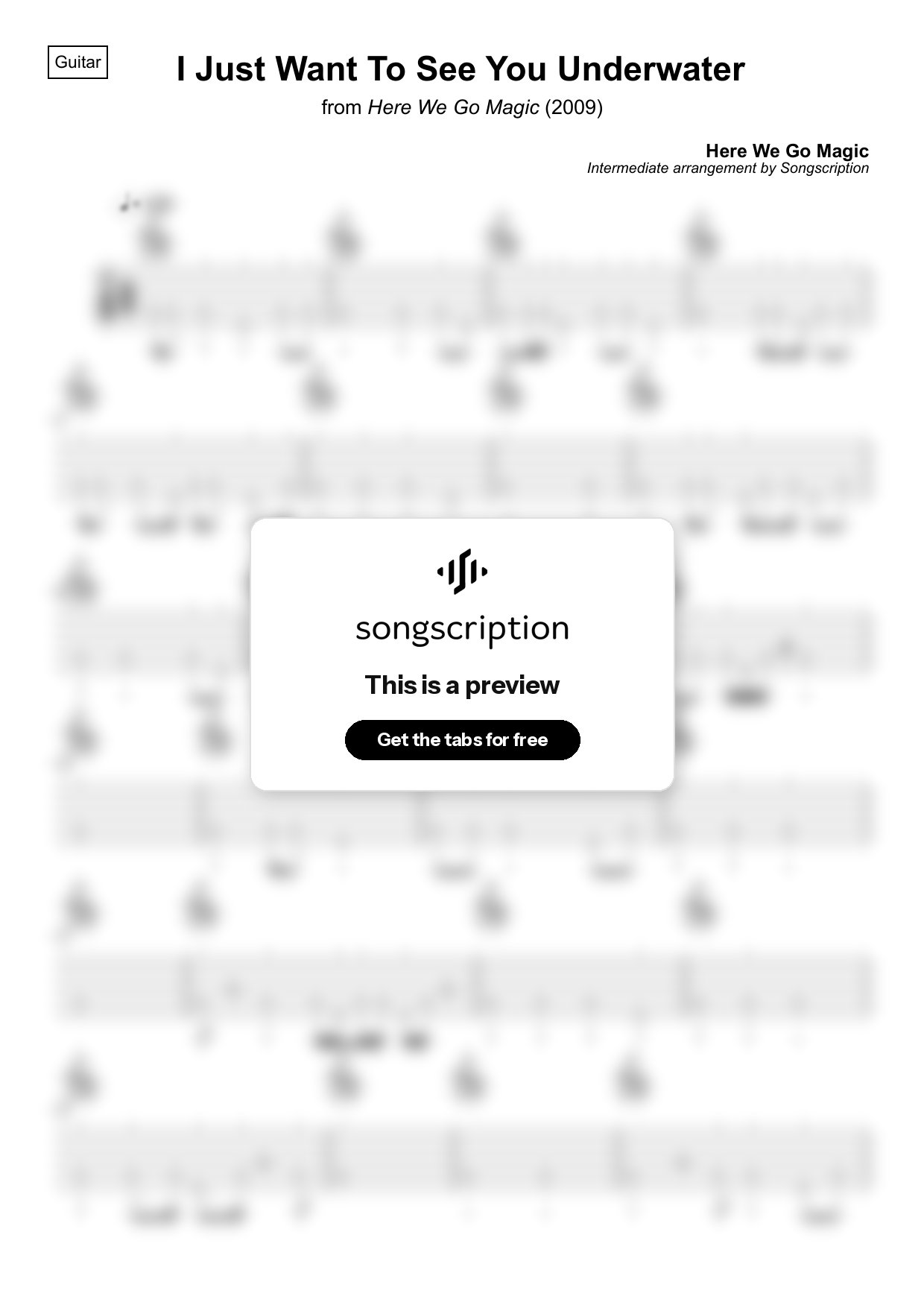 Intermediate Acoustic Guitar Tabs for "I Just Want To See You Underwater" by Here We Go Magic