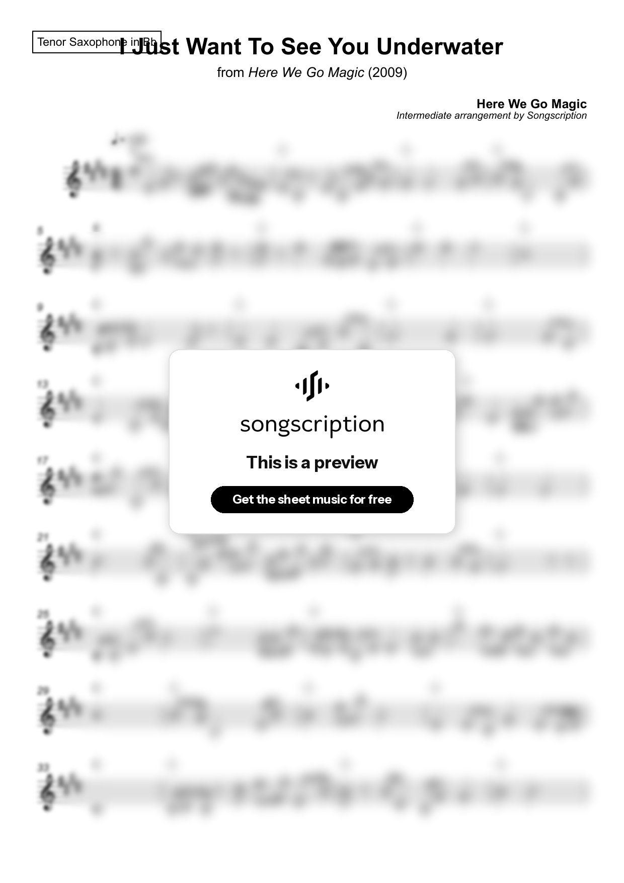 Intermediate Tenor Sax Sheet Music for "I Just Want To See You Underwater" by Here We Go Magic