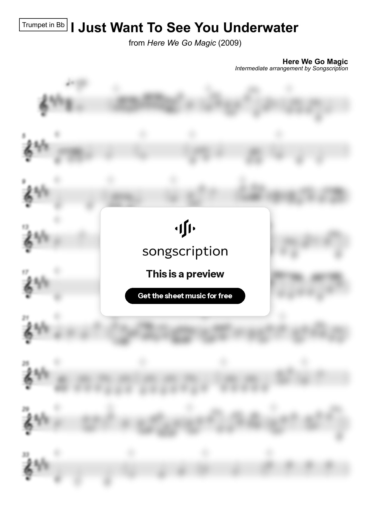 Intermediate Trumpet Sheet Music for "I Just Want To See You Underwater" by Here We Go Magic