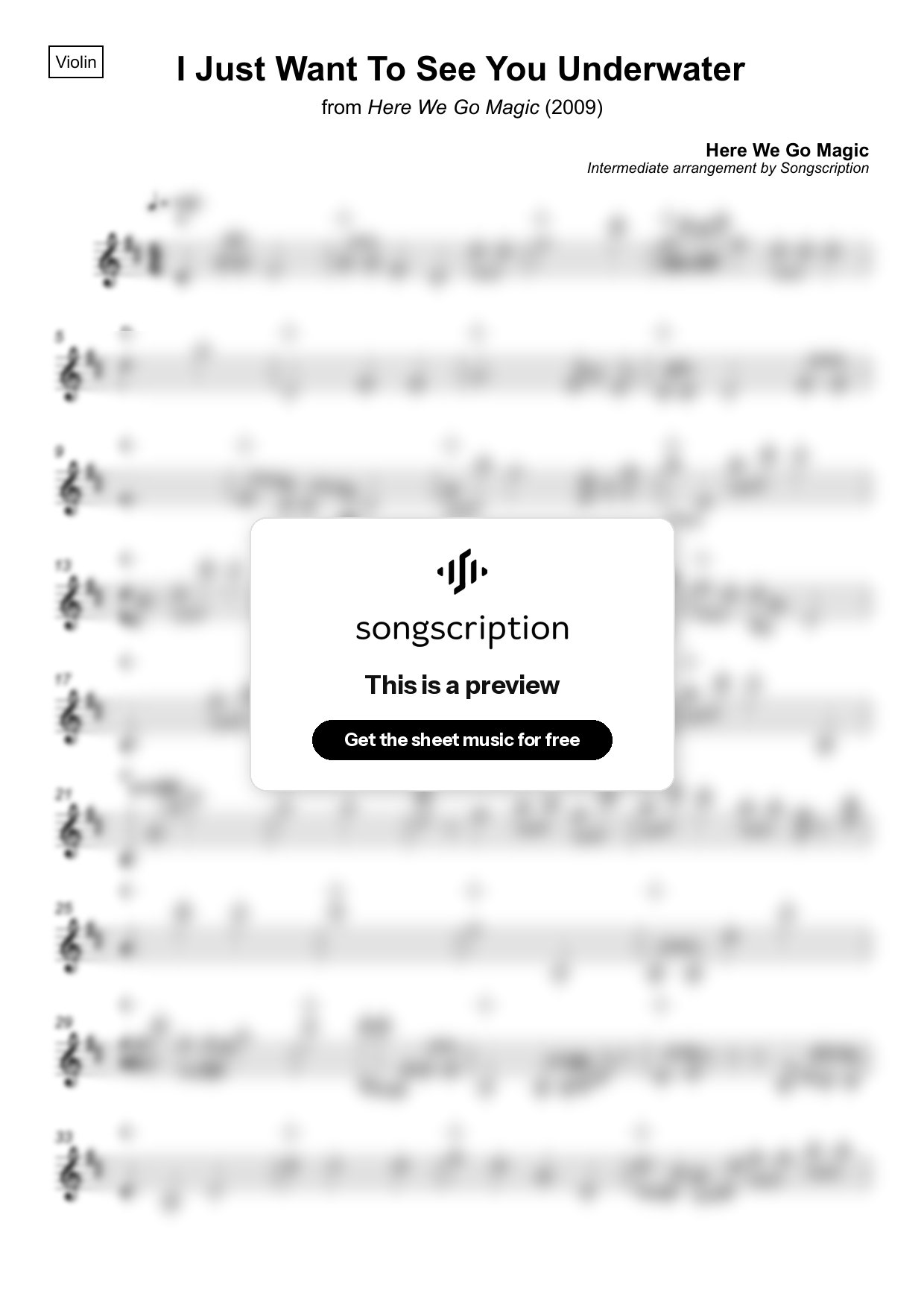 Intermediate Violin Sheet Music for "I Just Want To See You Underwater" by Here We Go Magic