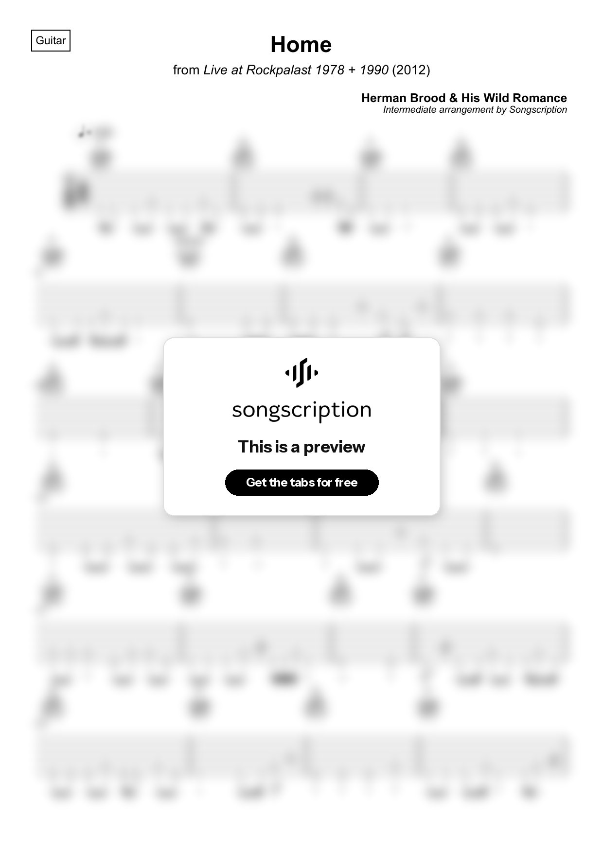 Intermediate Acoustic Guitar Tabs for "Home" by Herman Brood & His Wild Romance