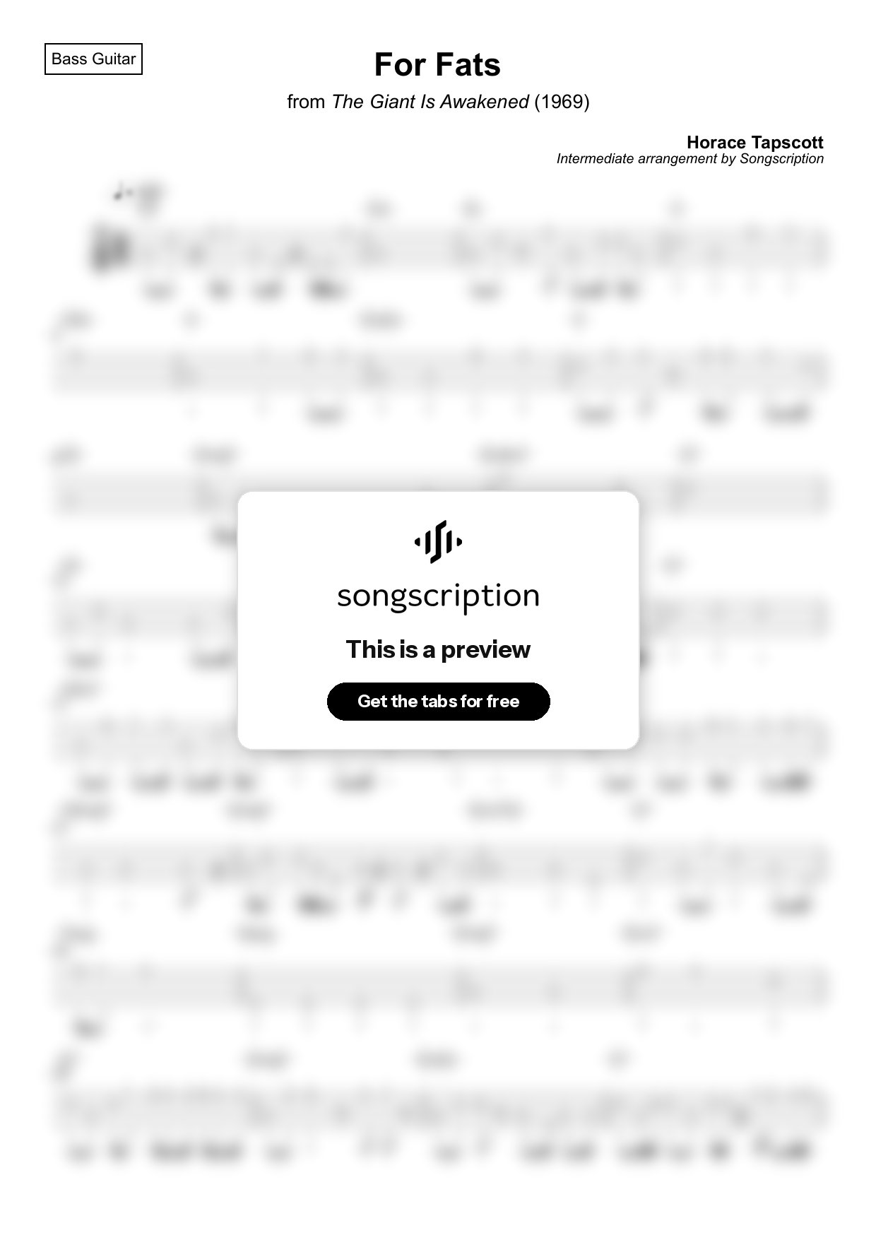Intermediate Bass Guitar Tabs for "For Fats" by Horace Tapscott
