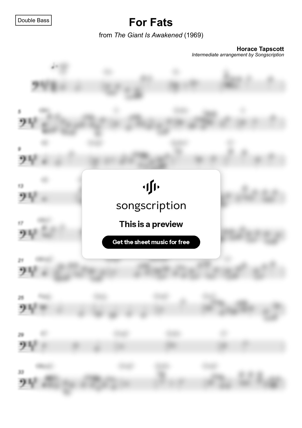 Intermediate Double Bass Sheet Music for "For Fats" by Horace Tapscott
