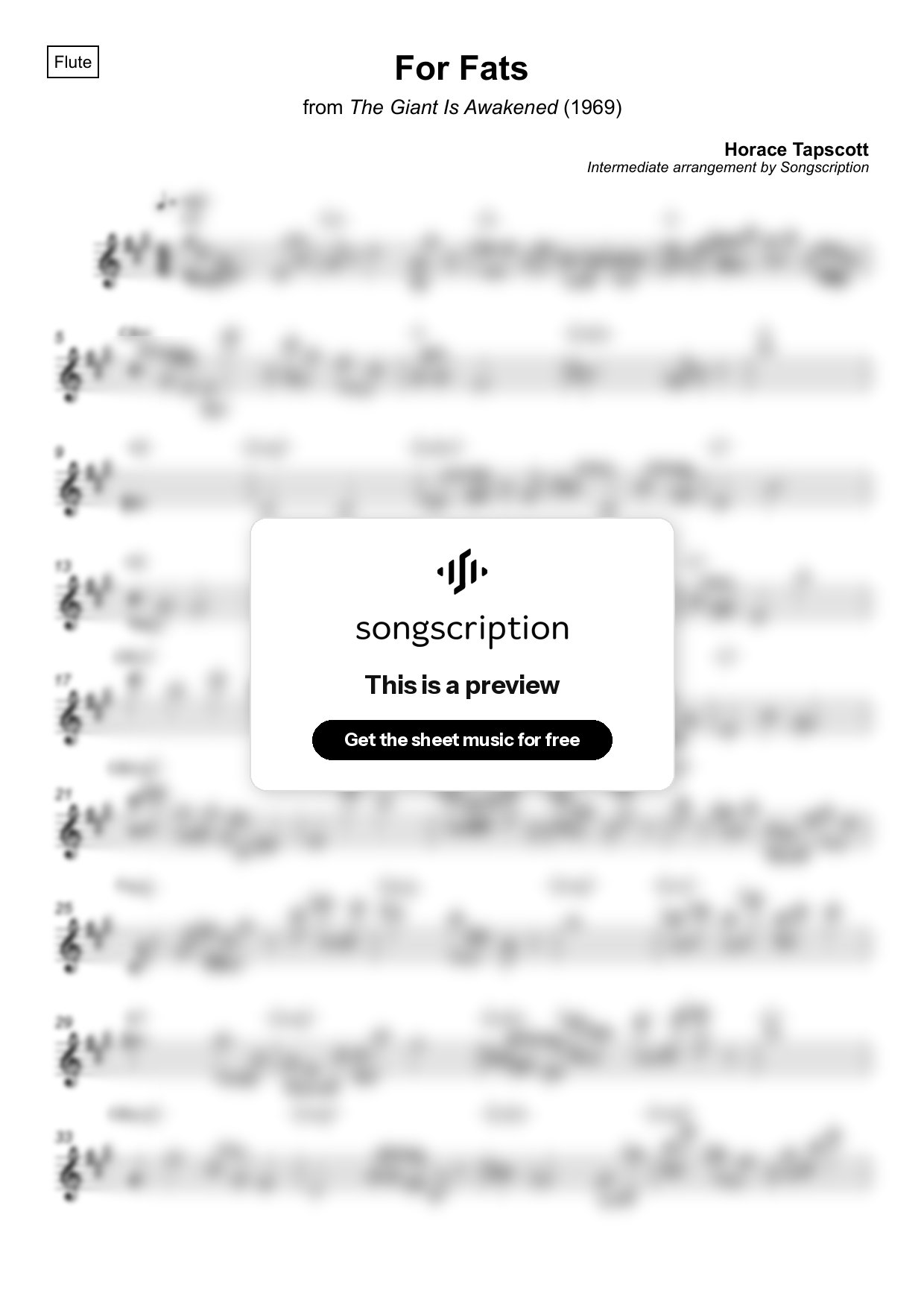 Intermediate Flute Sheet Music for "For Fats" by Horace Tapscott