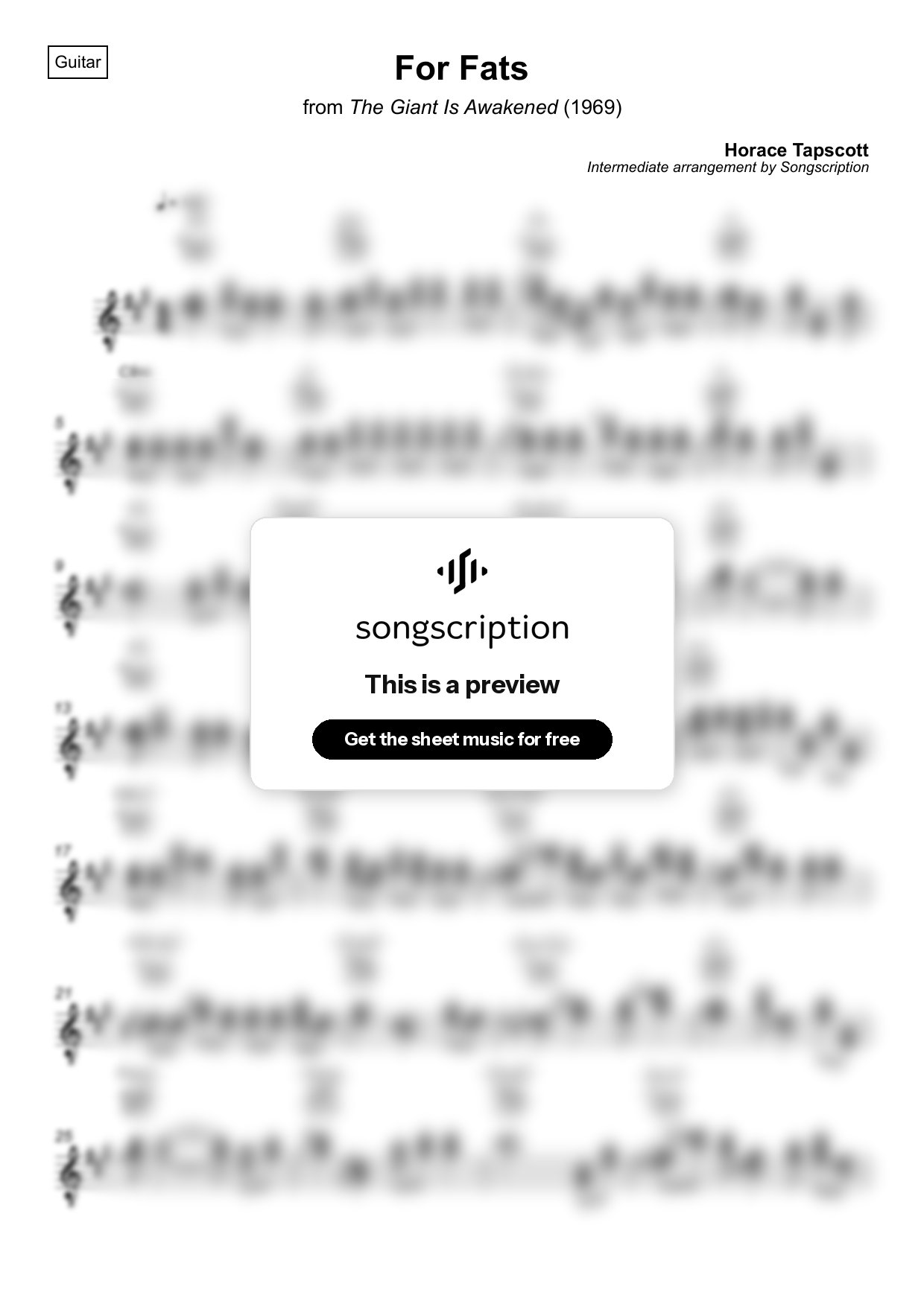 Intermediate Acoustic Guitar Sheet Music for "For Fats" by Horace Tapscott