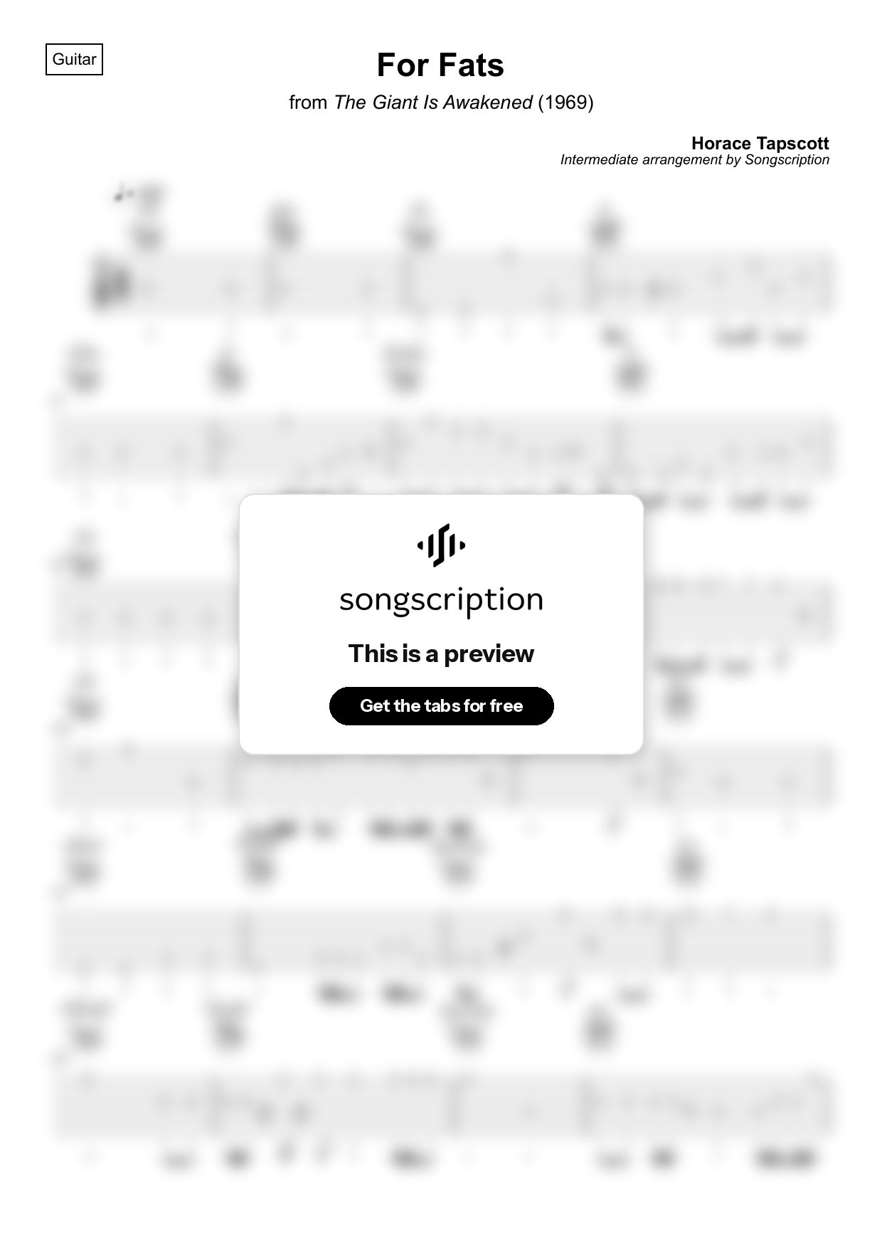 Intermediate Acoustic Guitar Tabs for "For Fats" by Horace Tapscott