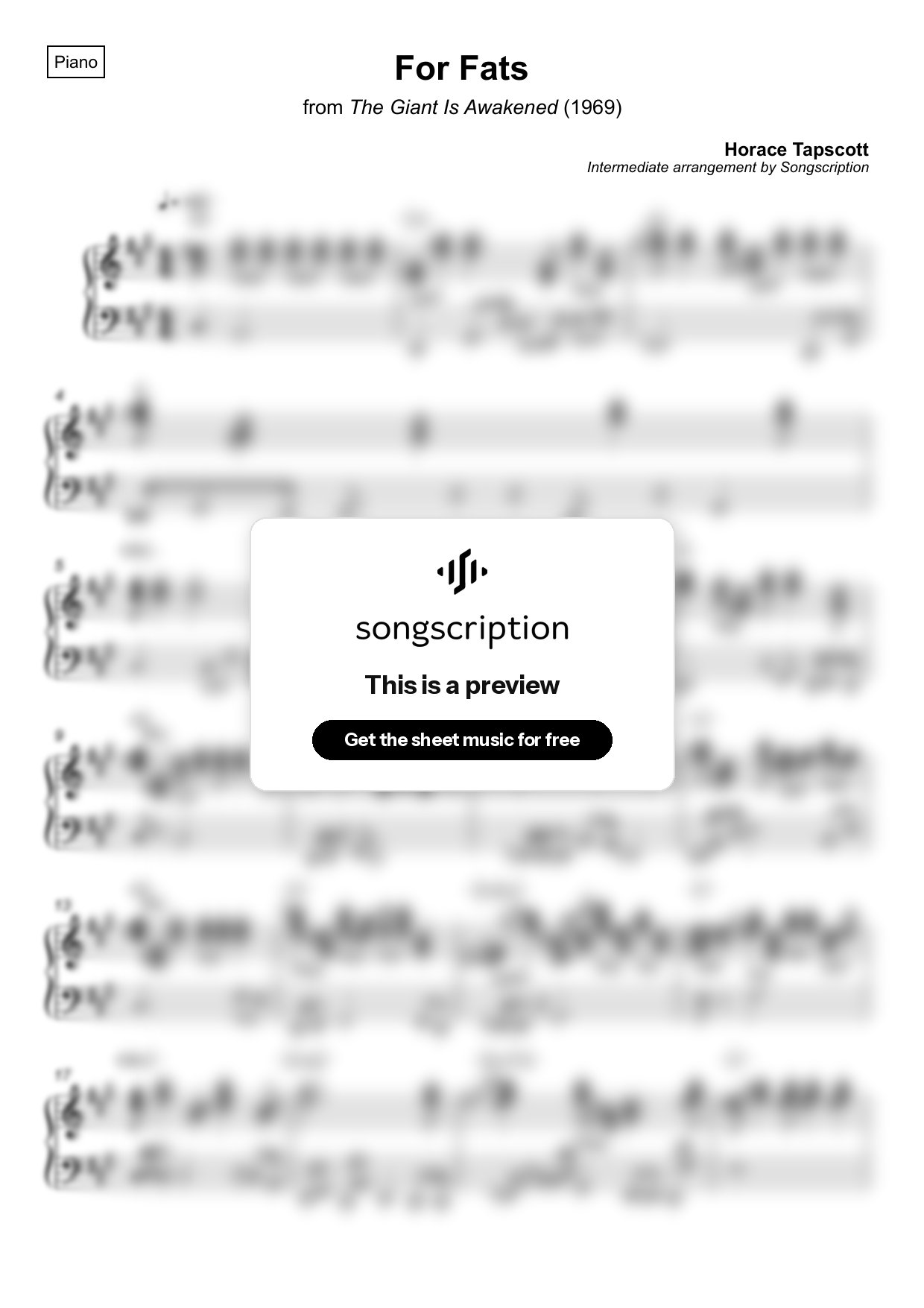 Intermediate Piano Sheet Music for "For Fats" by Horace Tapscott