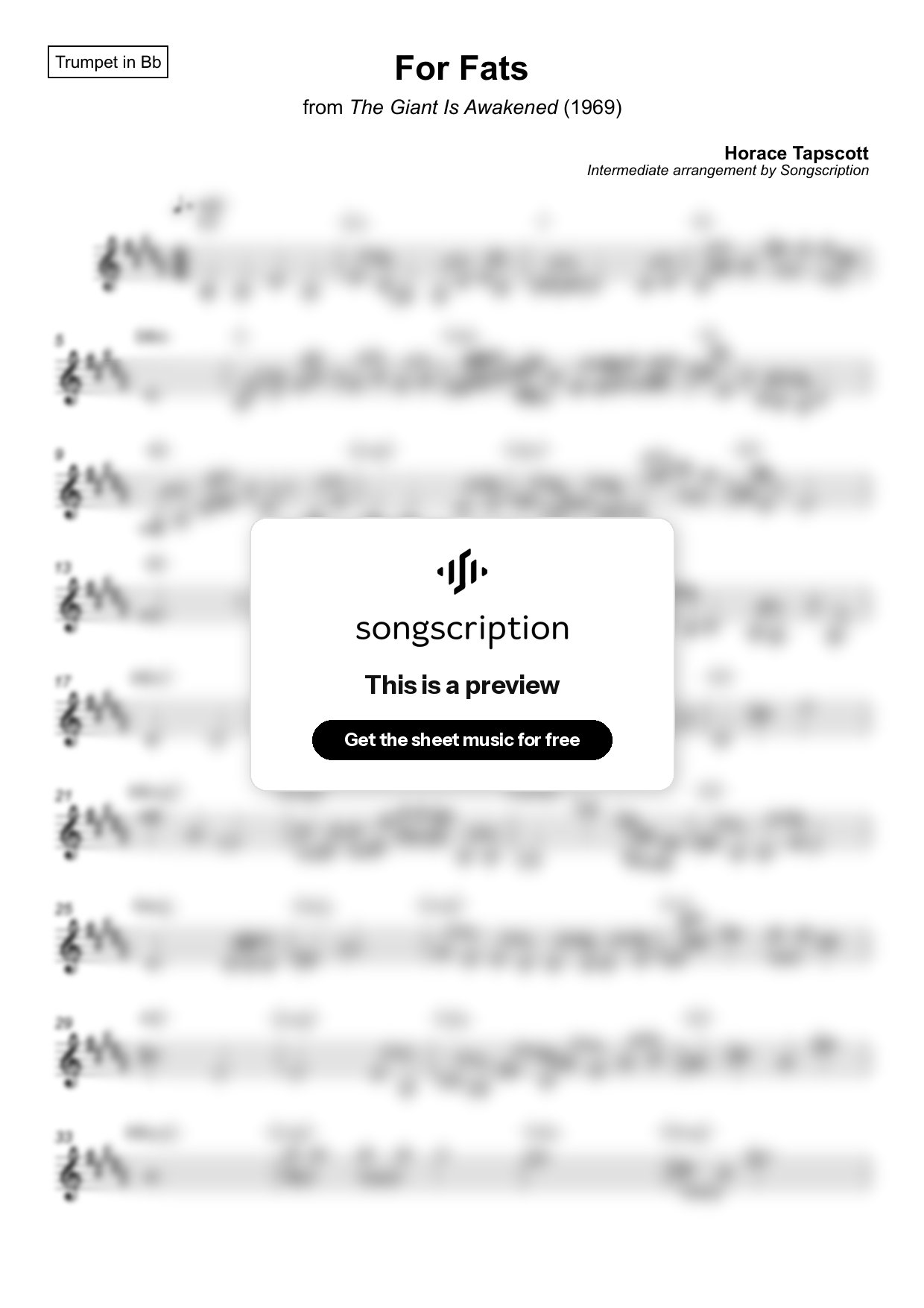 Intermediate Trumpet Sheet Music for "For Fats" by Horace Tapscott