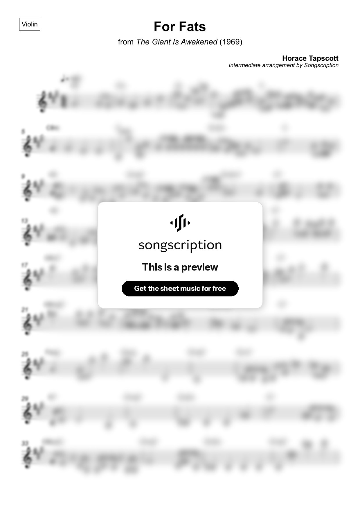 Intermediate Violin Sheet Music for "For Fats" by Horace Tapscott