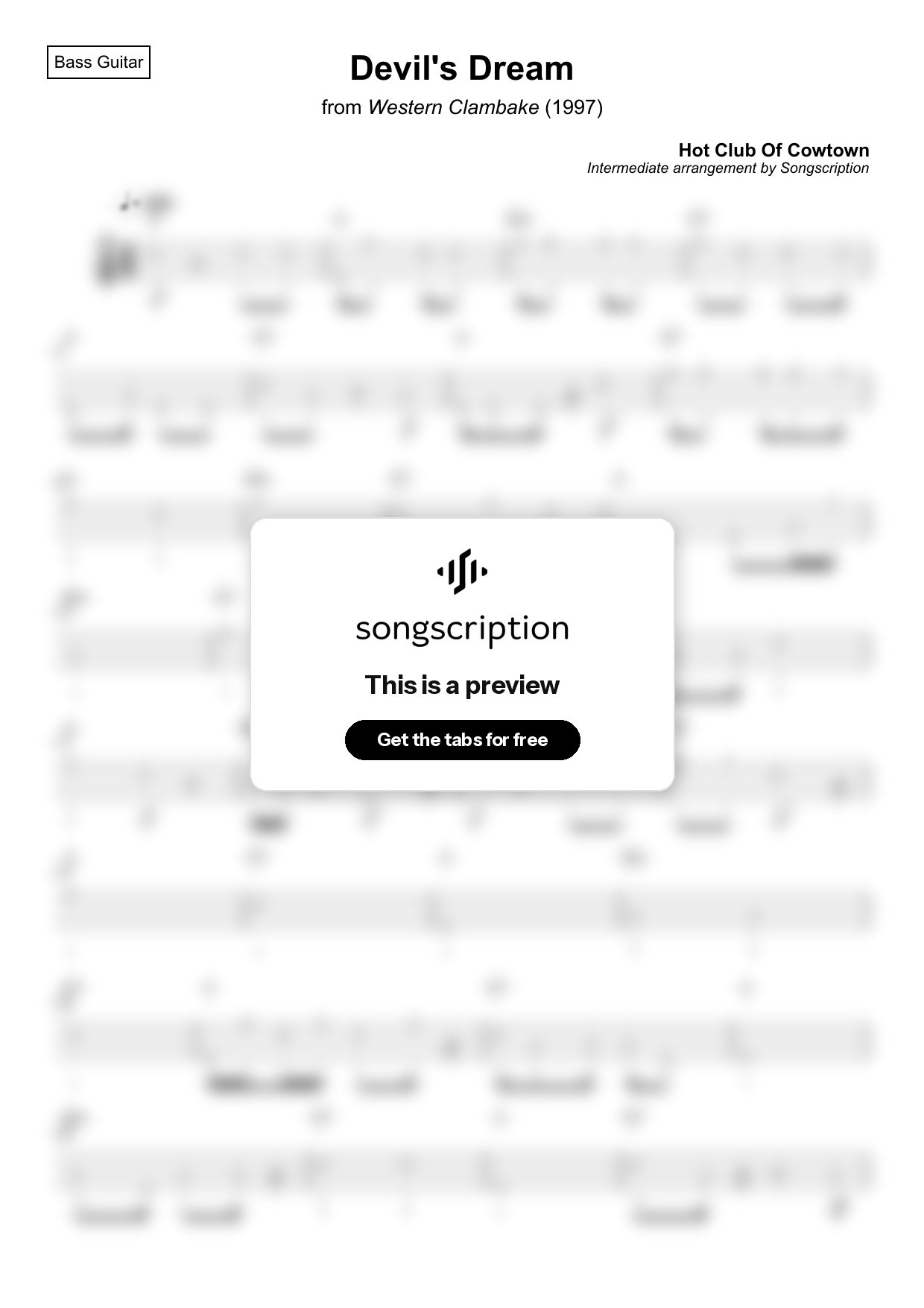 Intermediate Bass Guitar Tabs for "Devil's Dream" by Hot Club Of Cowtown