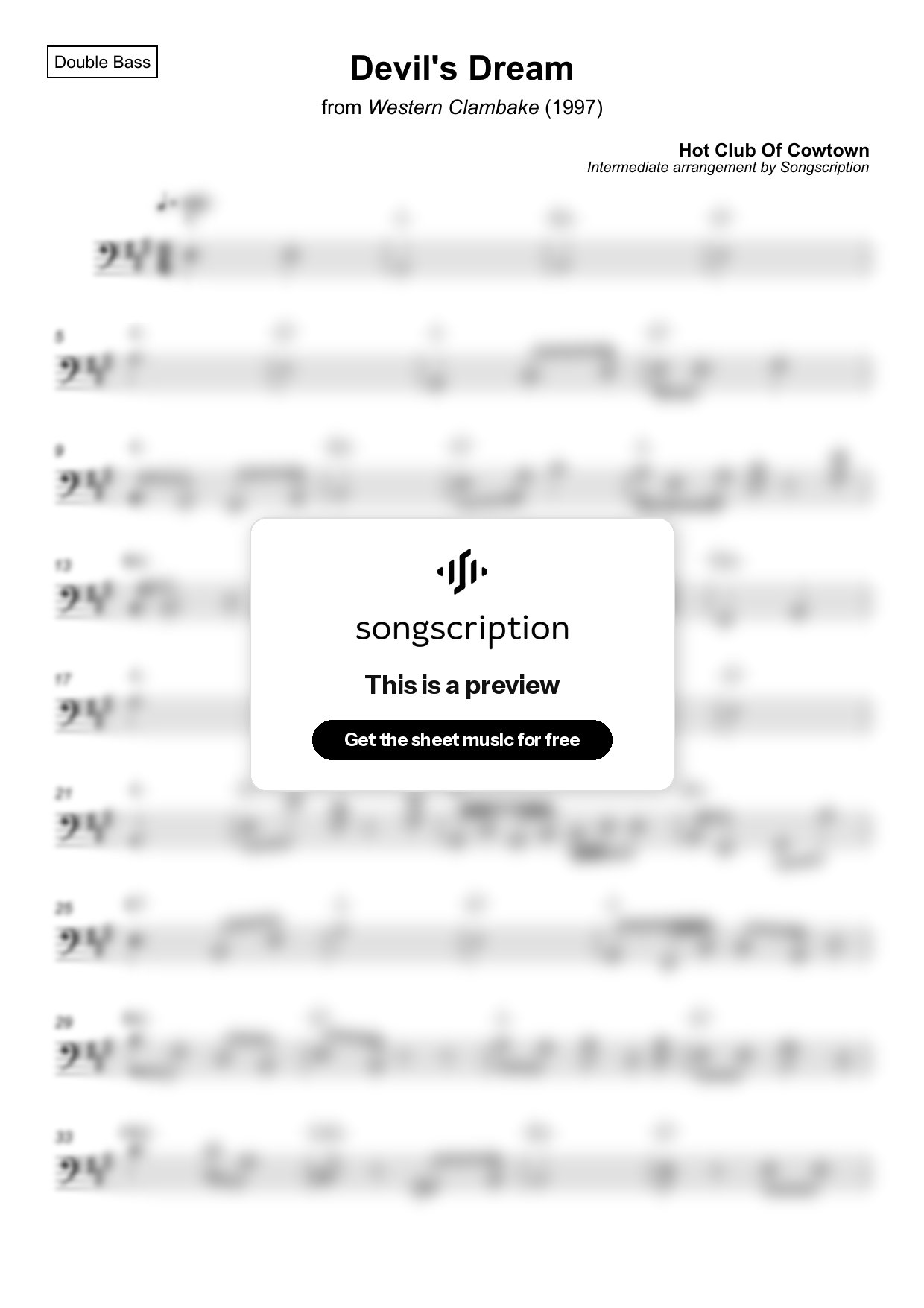Intermediate Double Bass Sheet Music for "Devil's Dream" by Hot Club Of Cowtown