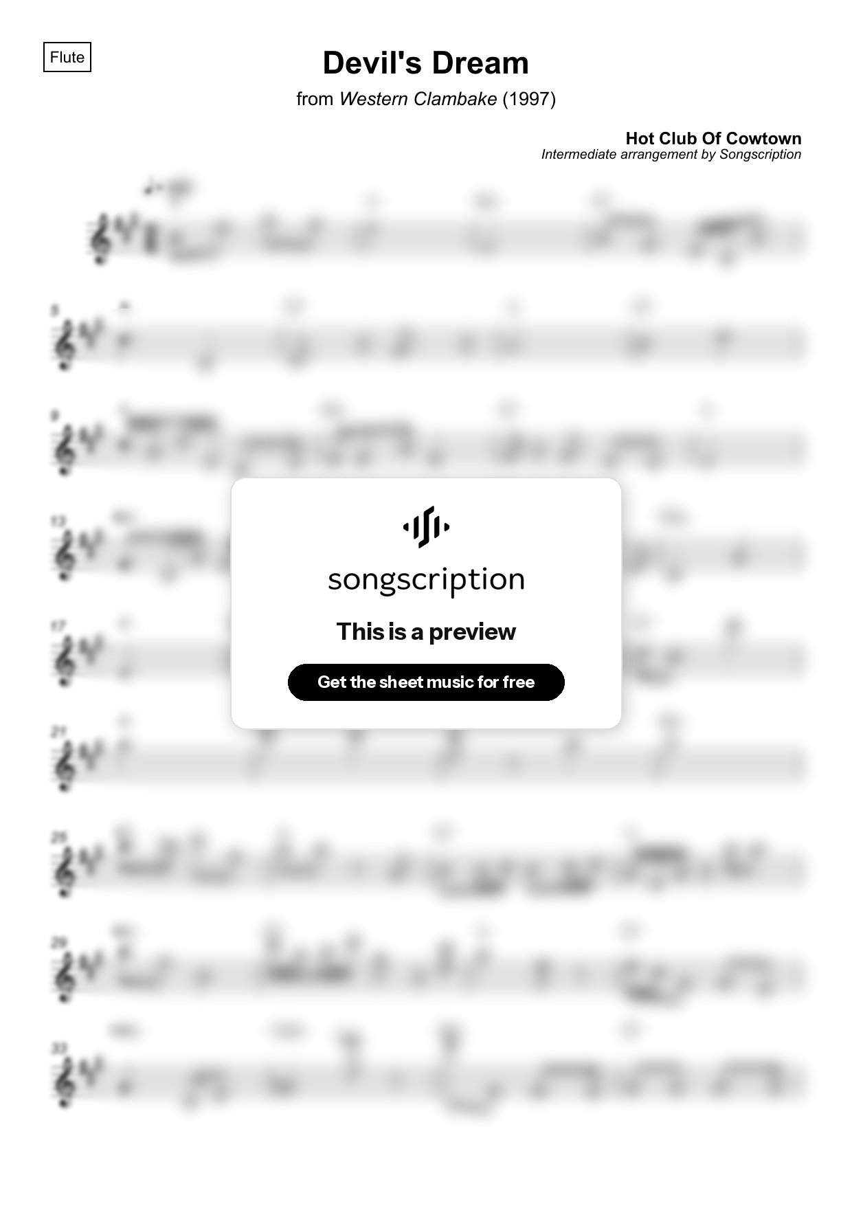Intermediate Flute Sheet Music for "Devil's Dream" by Hot Club Of Cowtown