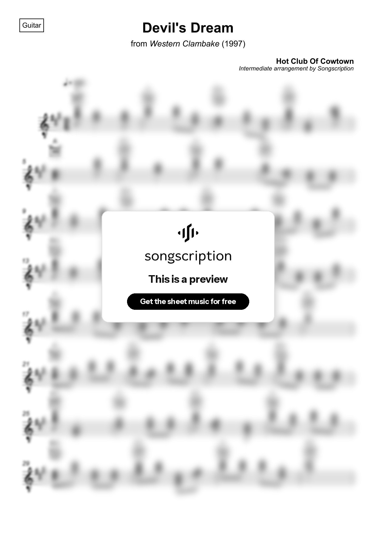 Intermediate Acoustic Guitar Sheet Music for "Devil's Dream" by Hot Club Of Cowtown