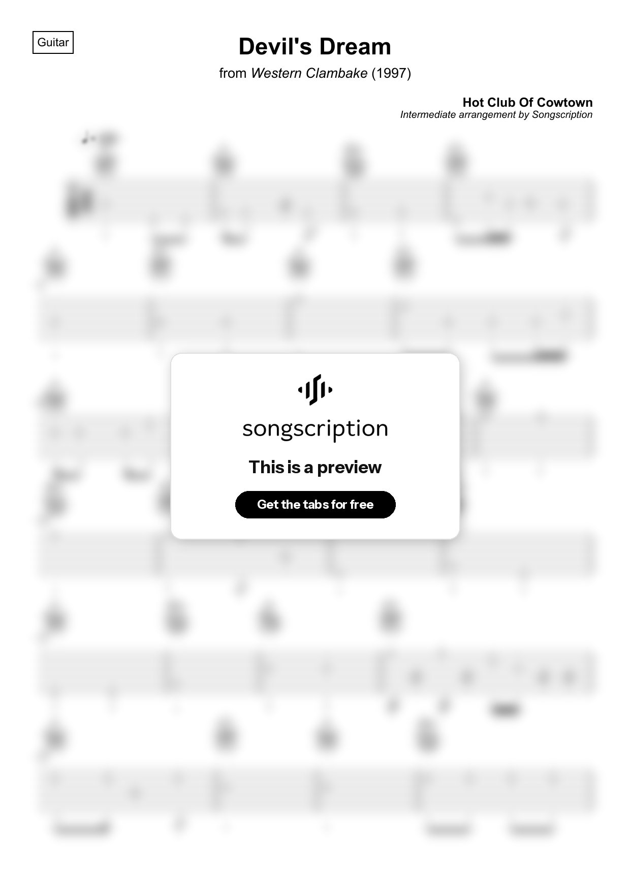Intermediate Acoustic Guitar Tabs for "Devil's Dream" by Hot Club Of Cowtown