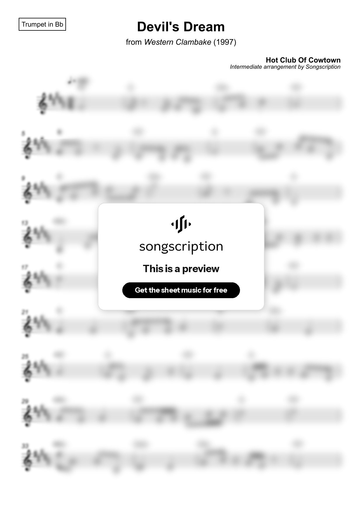 Intermediate Trumpet Sheet Music for "Devil's Dream" by Hot Club Of Cowtown