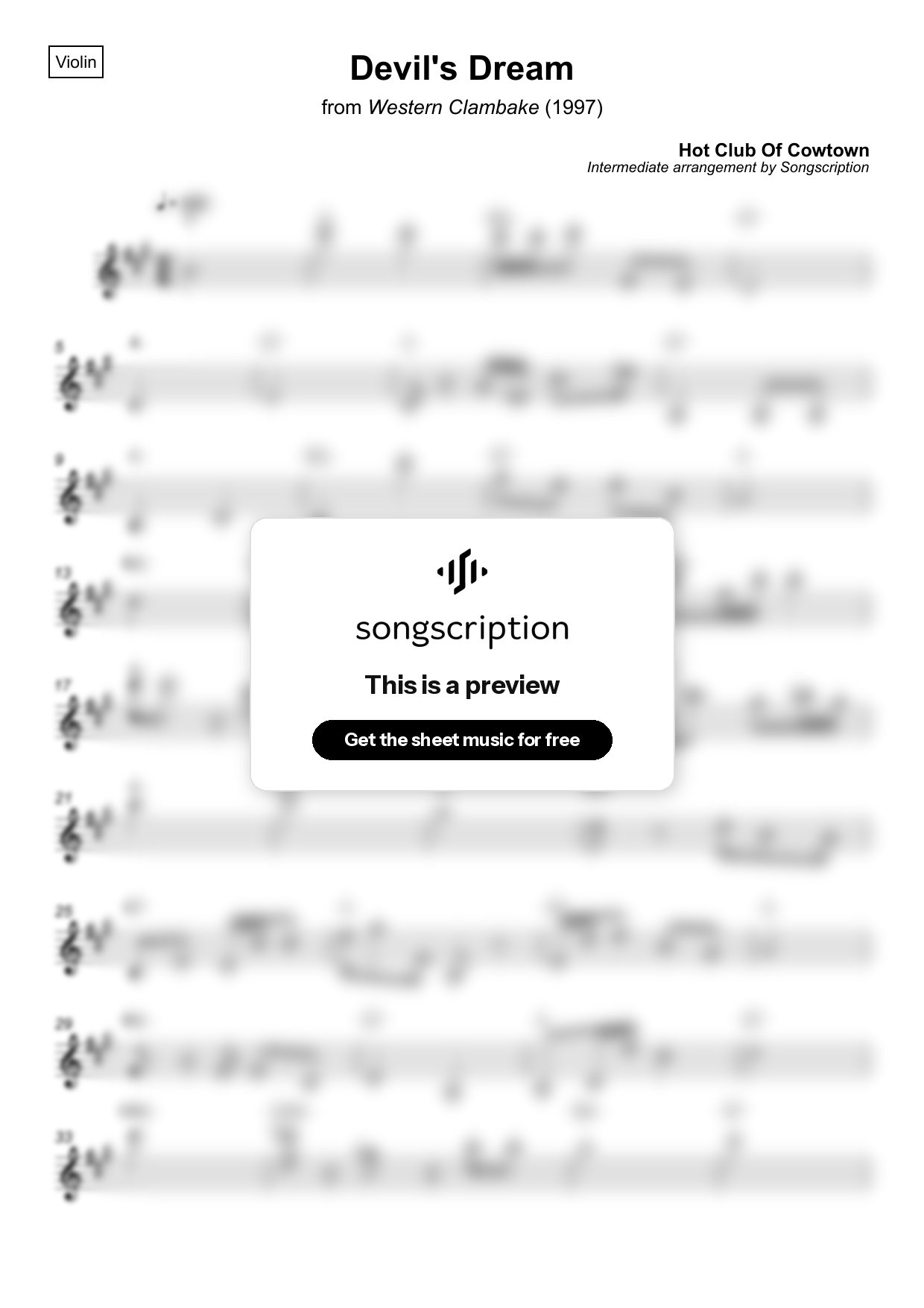 Intermediate Violin Sheet Music for "Devil's Dream" by Hot Club Of Cowtown