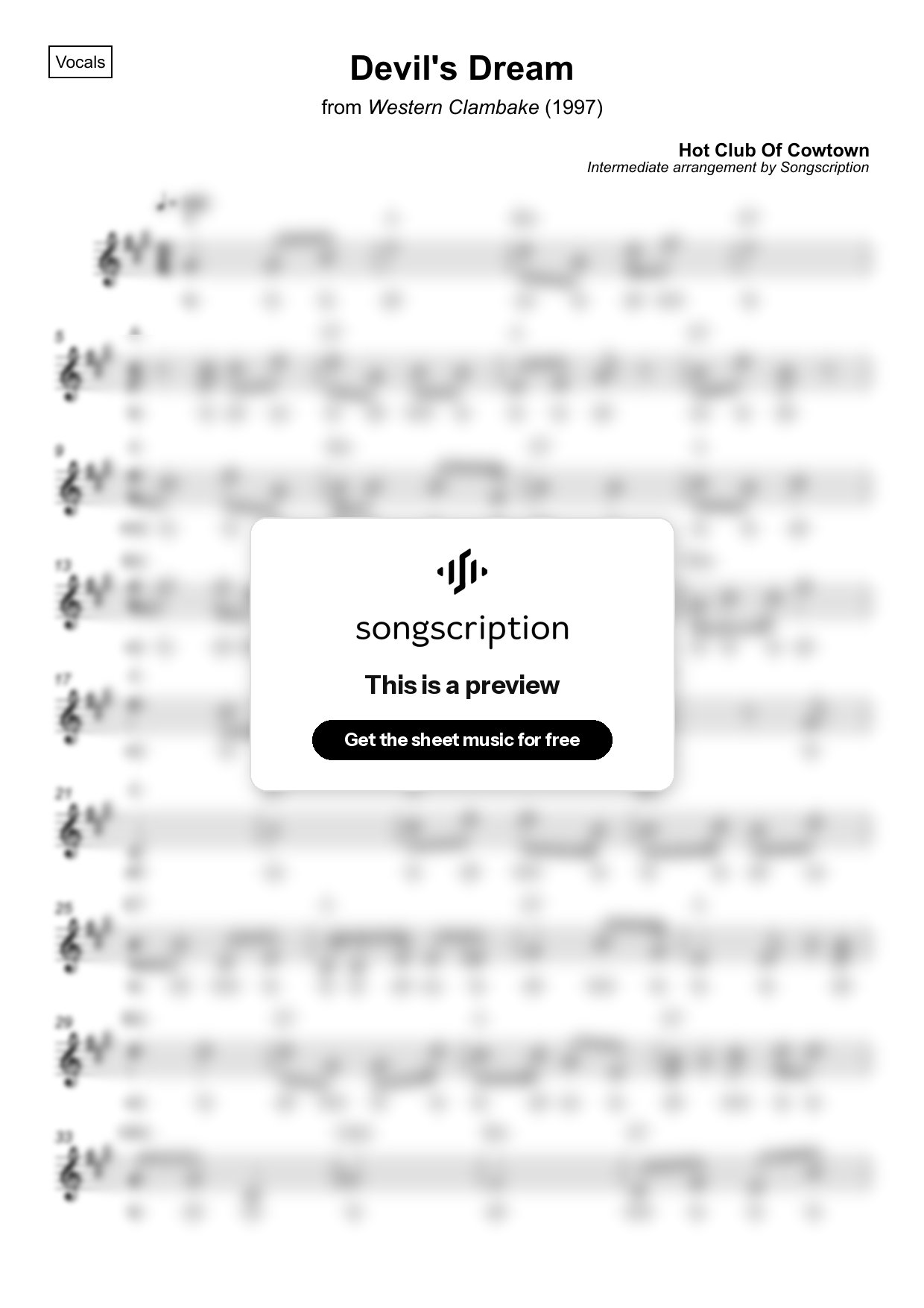 Intermediate Vocals Sheet Music for "Devil's Dream" by Hot Club Of Cowtown