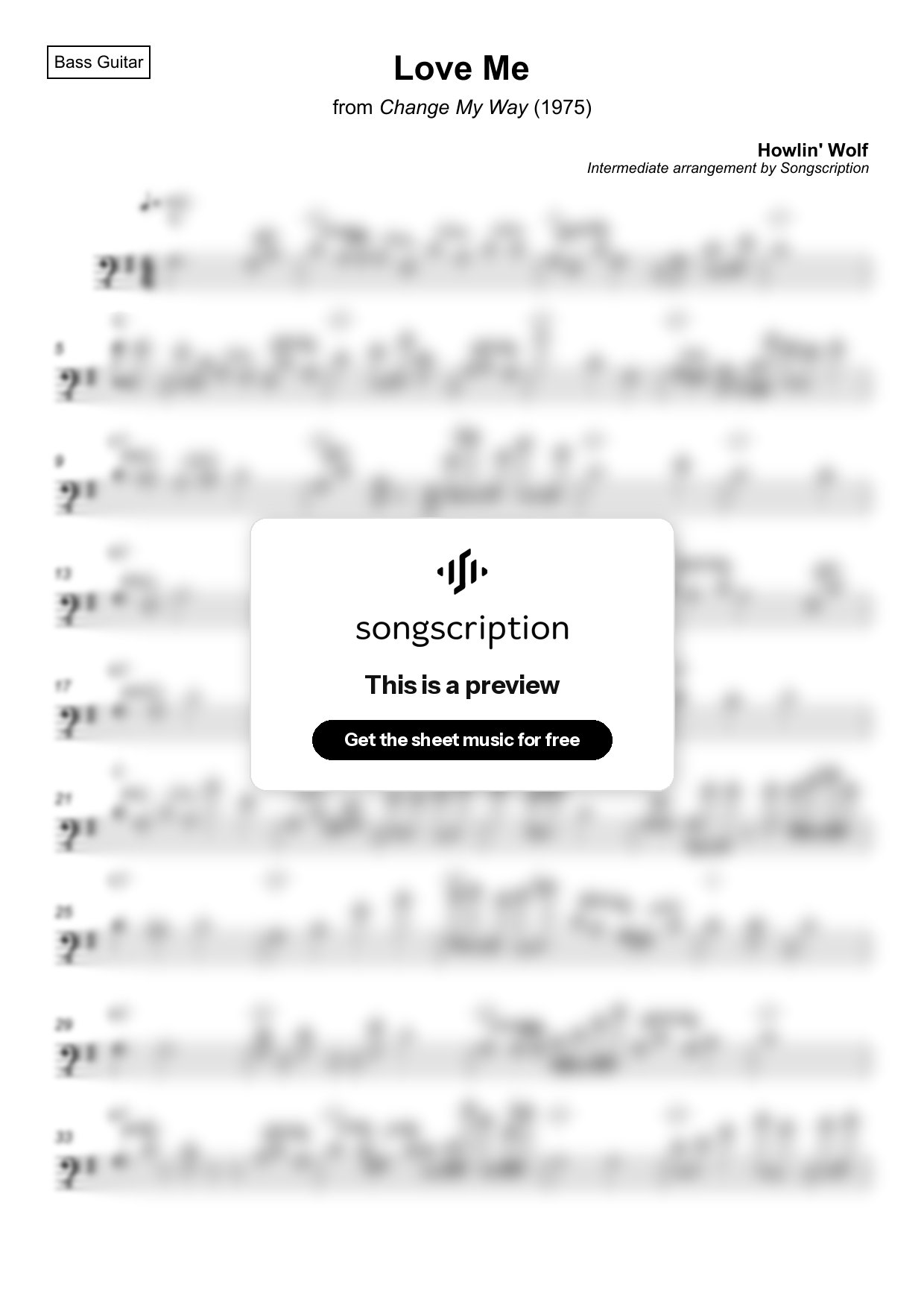 Intermediate Bass Guitar Sheet Music for "Love Me" by Howlin' Wolf