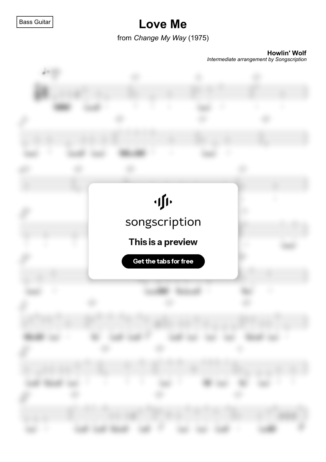 Intermediate Bass Guitar Tabs for "Love Me" by Howlin' Wolf