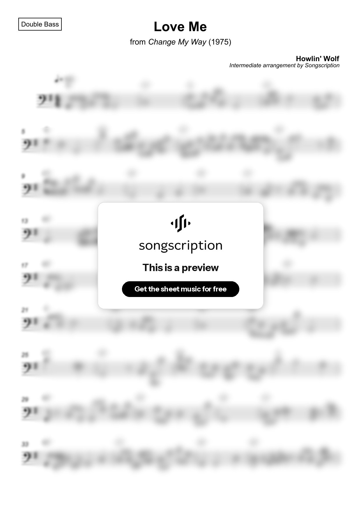 Intermediate Double Bass Sheet Music for "Love Me" by Howlin' Wolf