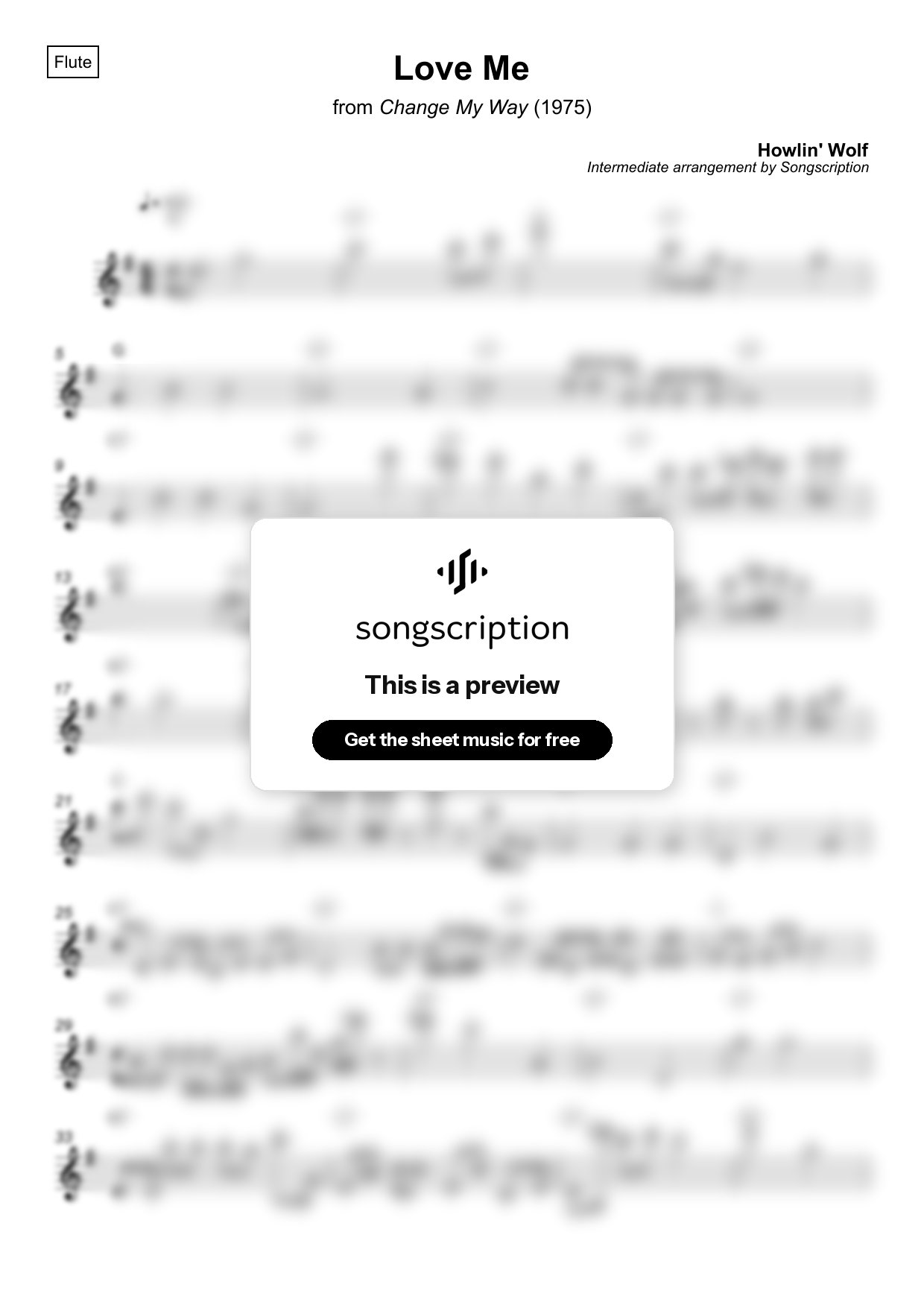 Intermediate Flute Sheet Music for "Love Me" by Howlin' Wolf