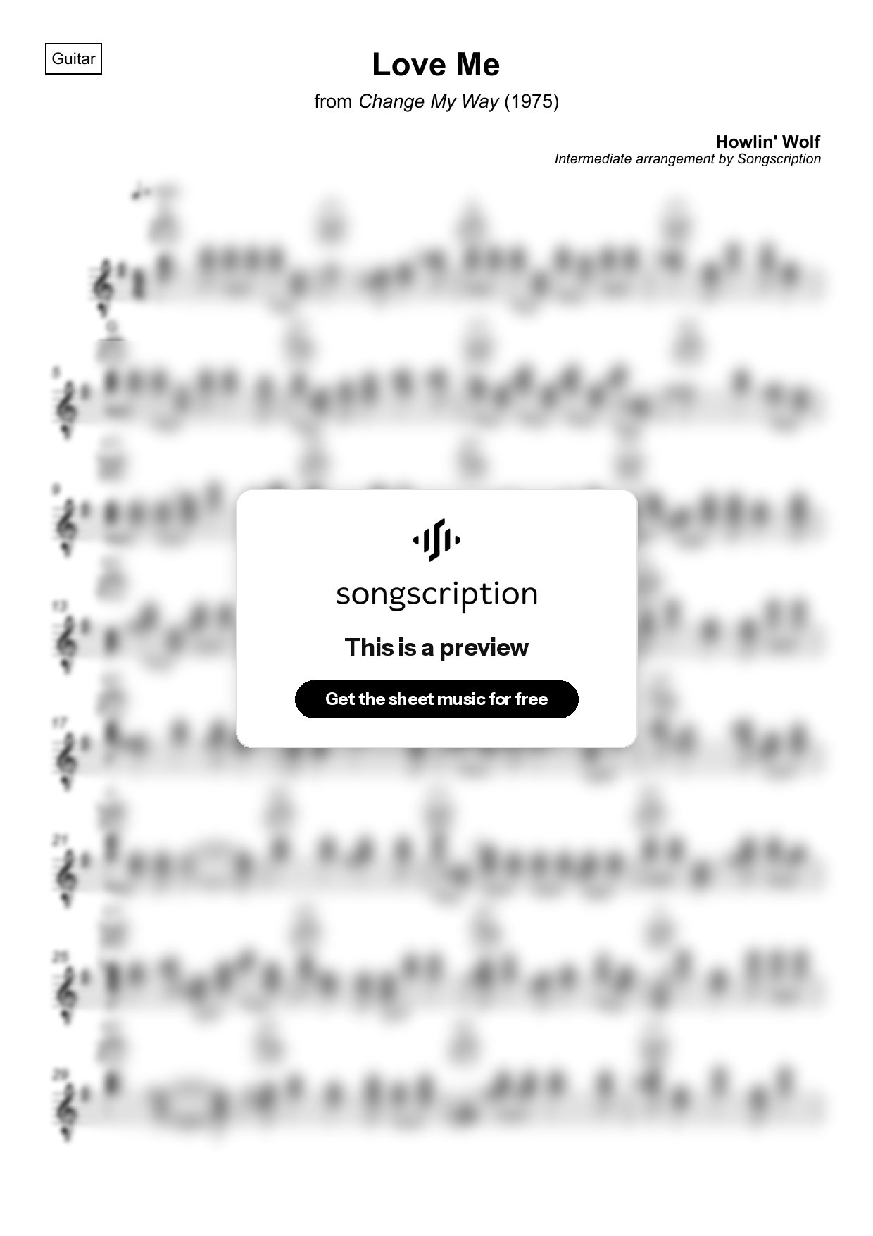 Intermediate Acoustic Guitar Sheet Music for "Love Me" by Howlin' Wolf