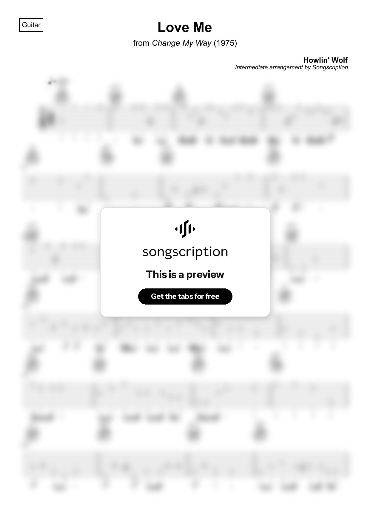Intermediate Acoustic Guitar Tabs for "Love Me" by Howlin' Wolf