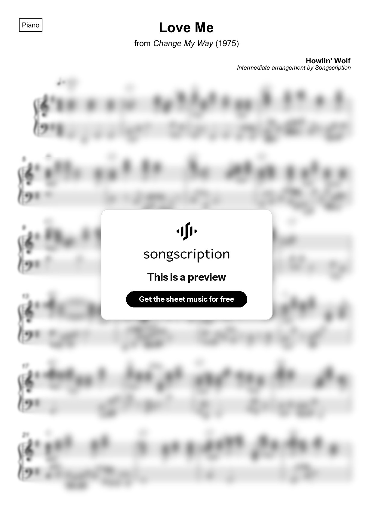 Intermediate Piano Sheet Music for "Love Me" by Howlin' Wolf