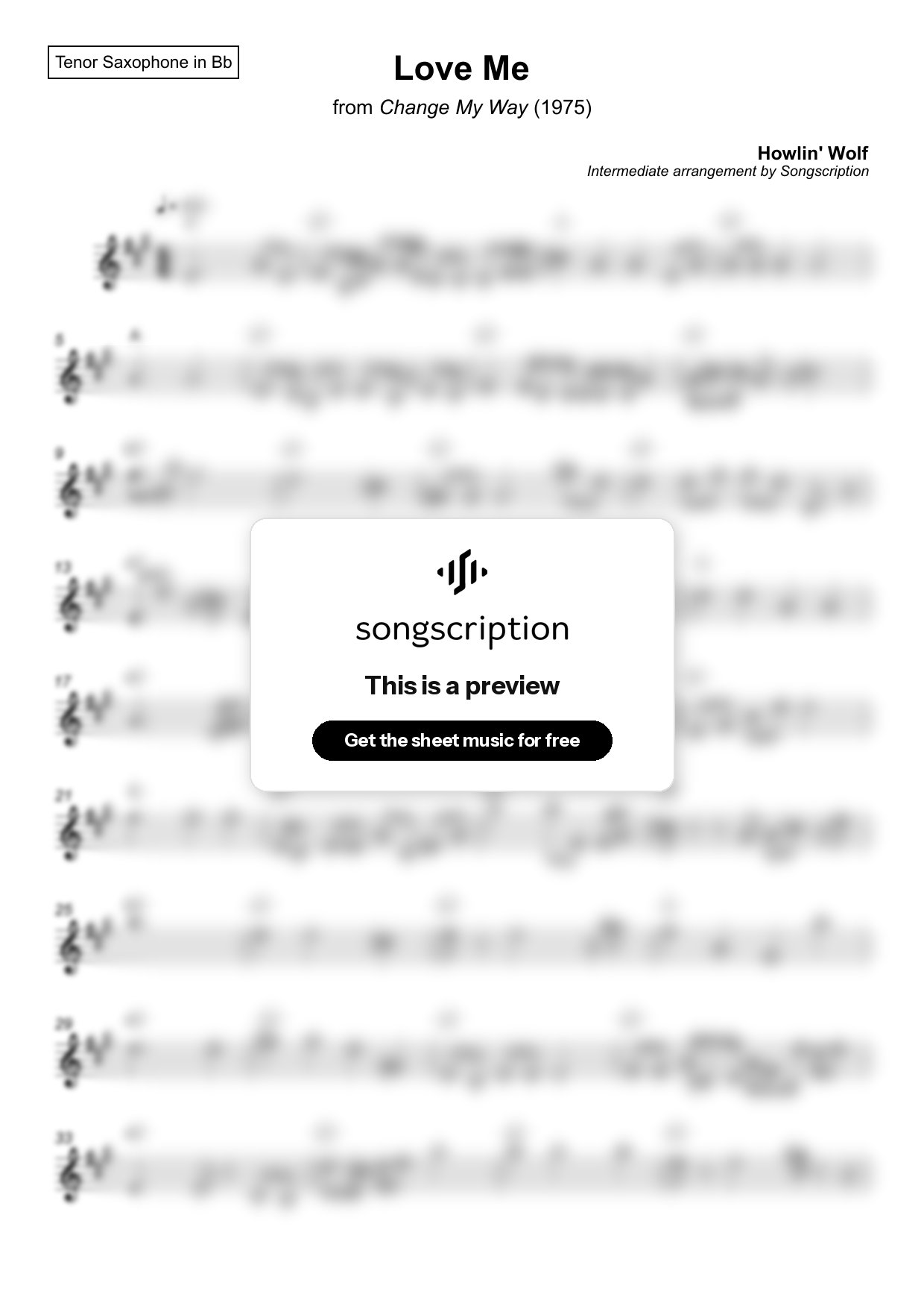 Intermediate Tenor Sax Sheet Music for "Love Me" by Howlin' Wolf