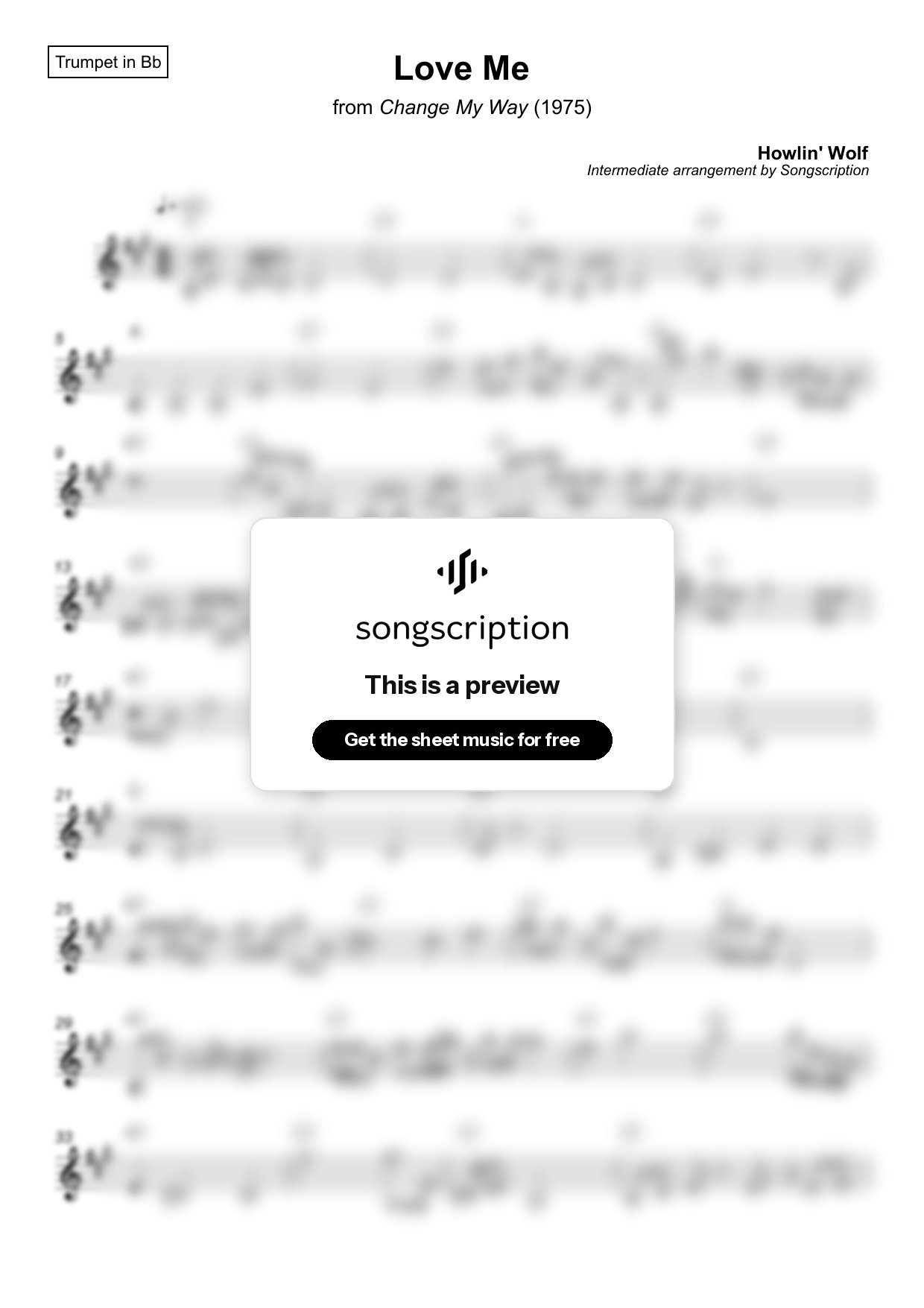 Intermediate Trumpet Sheet Music for "Love Me" by Howlin' Wolf