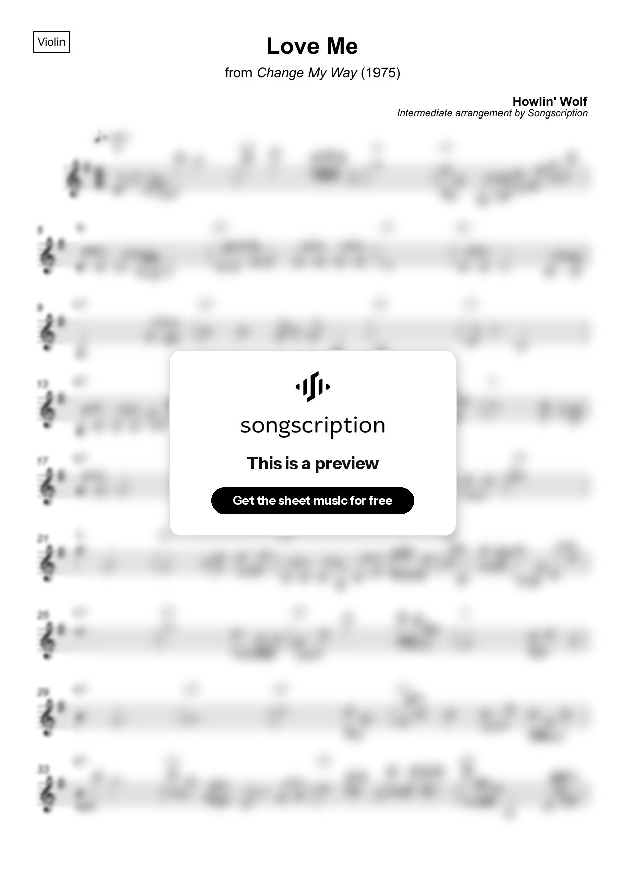 Intermediate Violin Sheet Music for "Love Me" by Howlin' Wolf