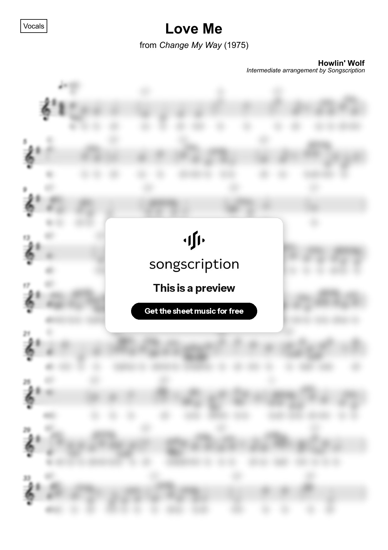 Intermediate Vocals Sheet Music for "Love Me" by Howlin' Wolf