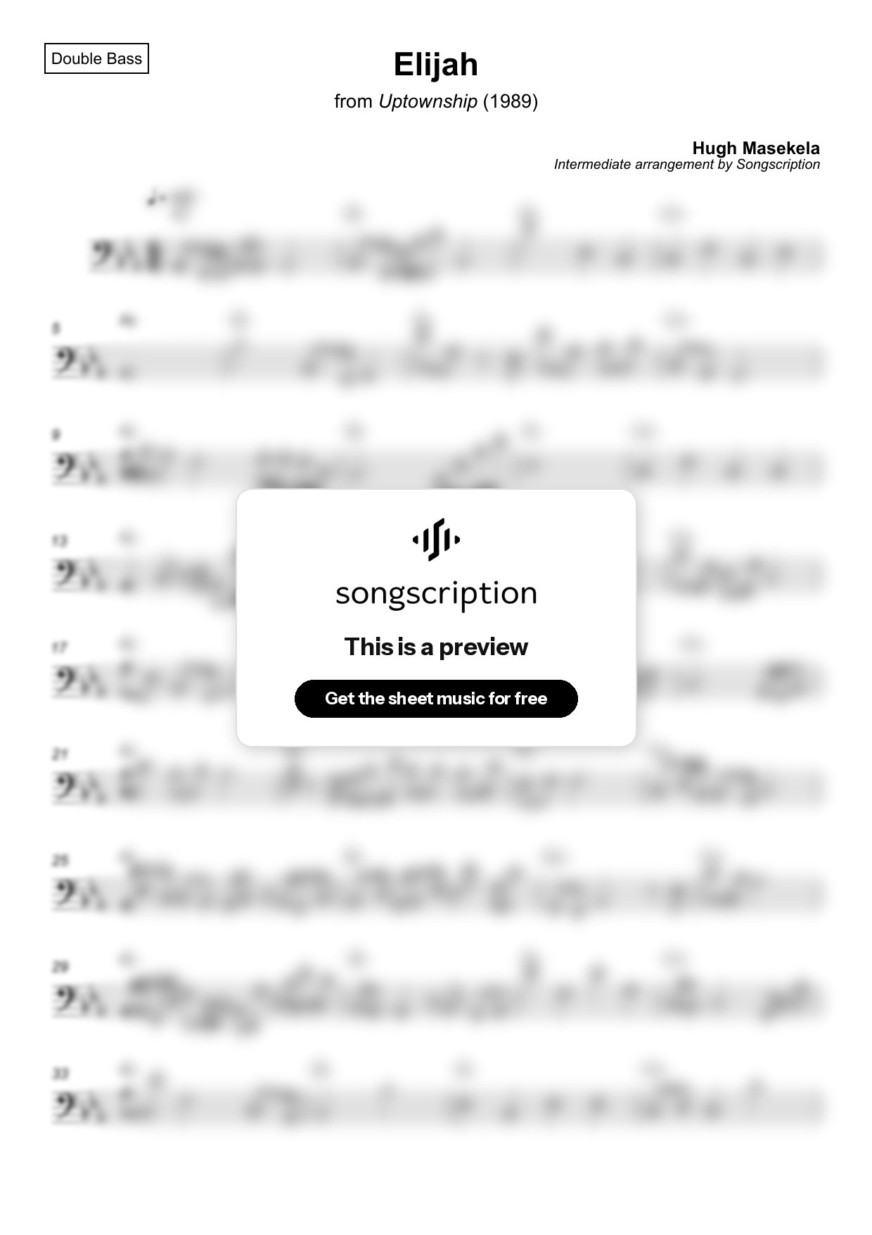 Intermediate Double Bass Sheet Music for "Elijah" by Hugh Masekela