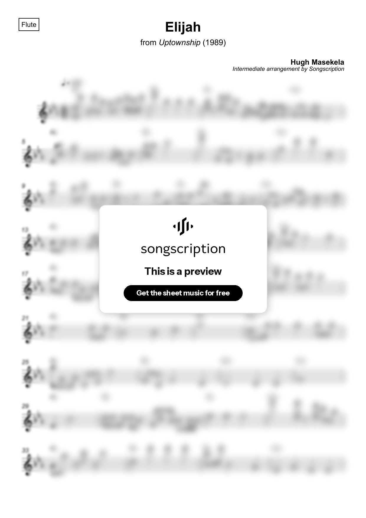 Intermediate Flute Sheet Music for "Elijah" by Hugh Masekela
