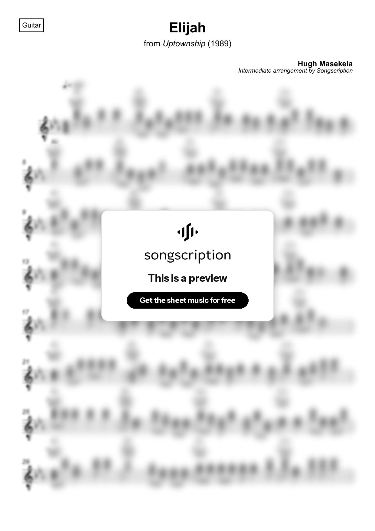 Intermediate Acoustic Guitar Sheet Music for "Elijah" by Hugh Masekela