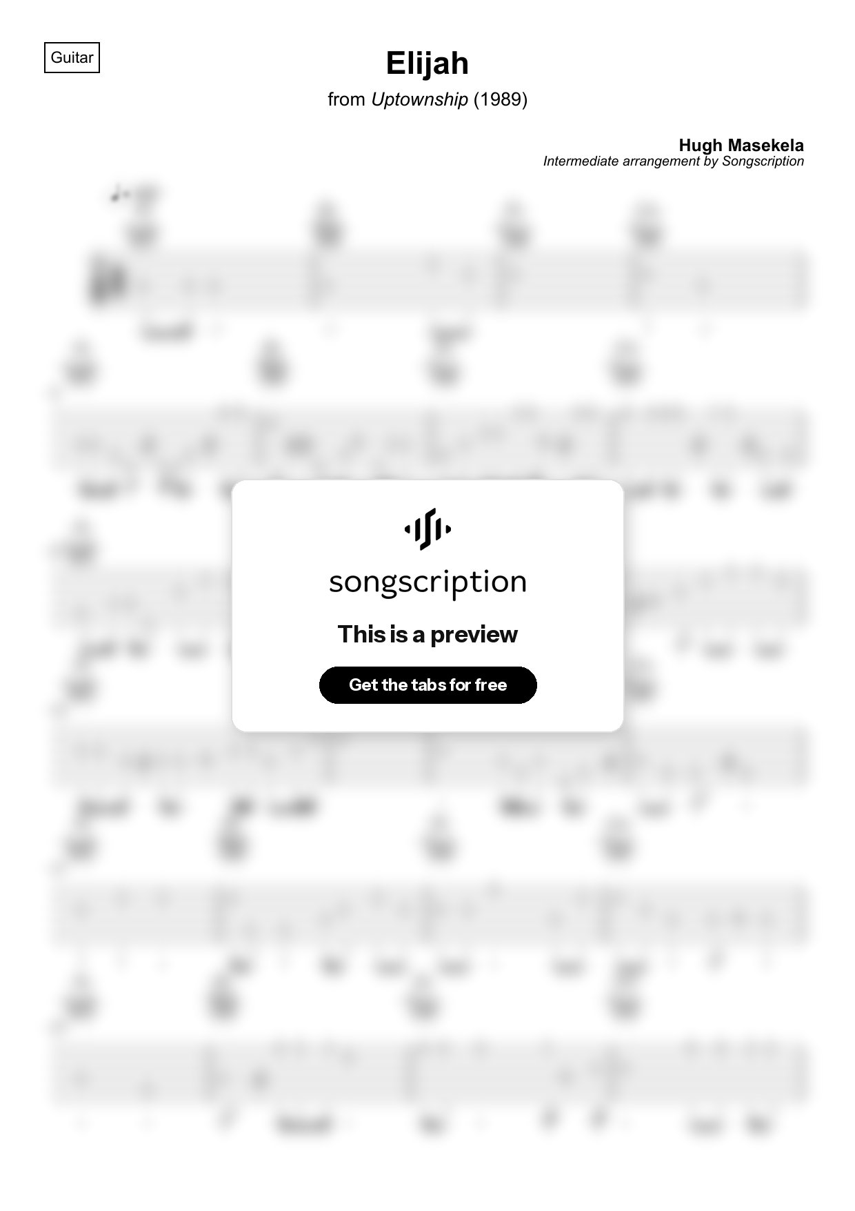 Intermediate Acoustic Guitar Tabs for "Elijah" by Hugh Masekela