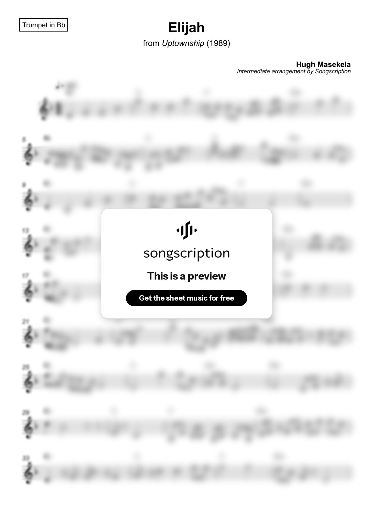 Intermediate Trumpet Sheet Music for "Elijah" by Hugh Masekela