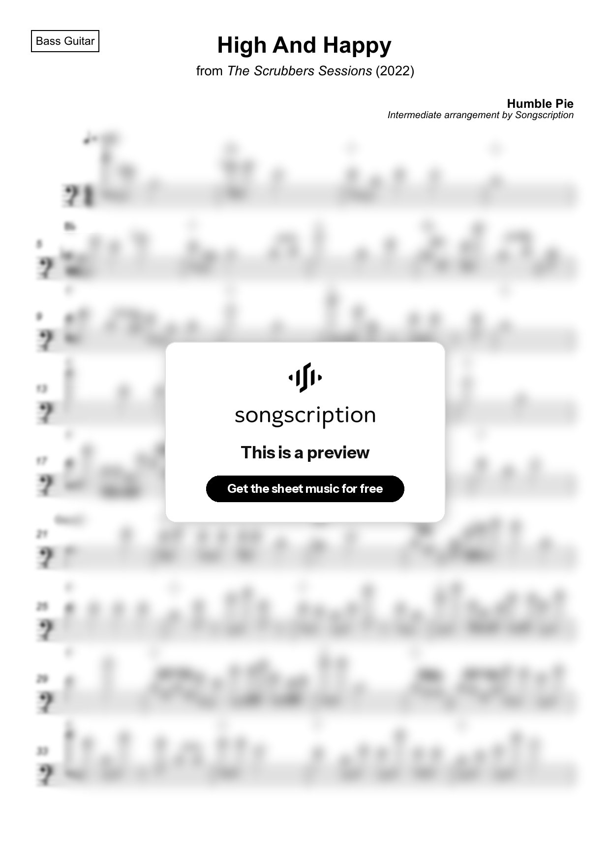 Intermediate Bass Guitar Sheet Music for "High And Happy" by Humble Pie