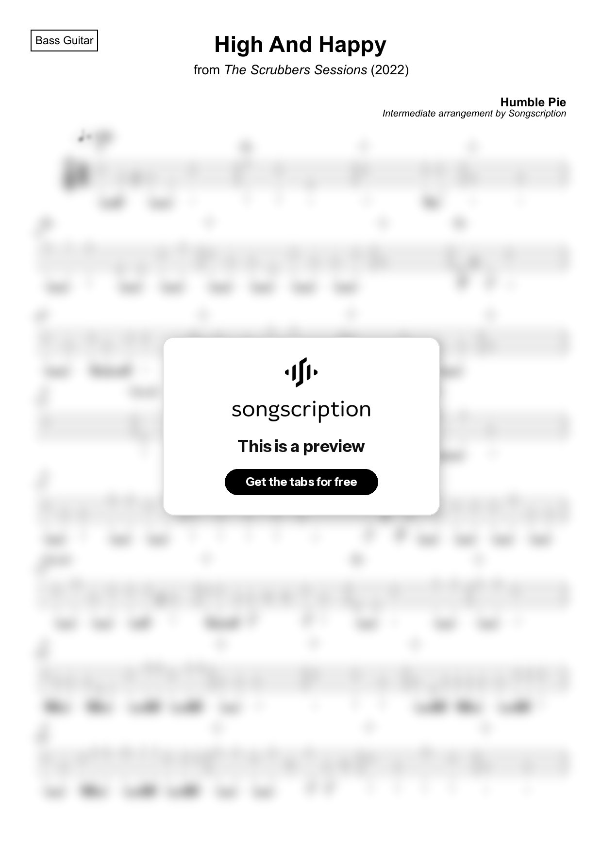 Intermediate Bass Guitar Tabs for "High And Happy" by Humble Pie
