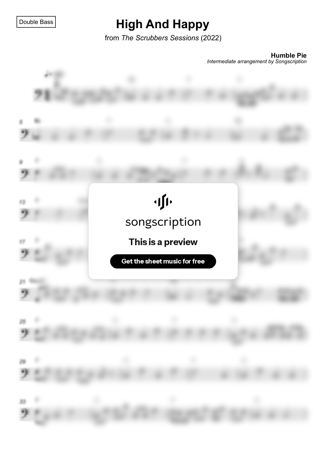 Intermediate Double Bass Sheet Music for "High And Happy" by Humble Pie