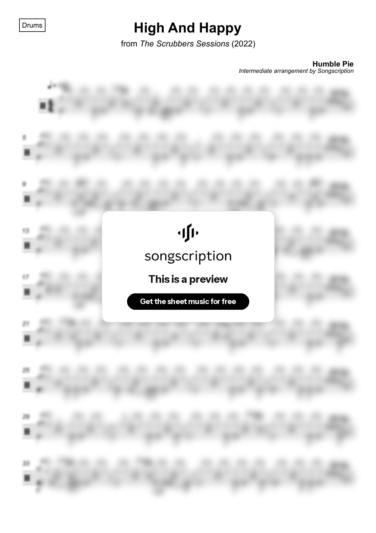 Intermediate Drums Sheet Music for "High And Happy" by Humble Pie
