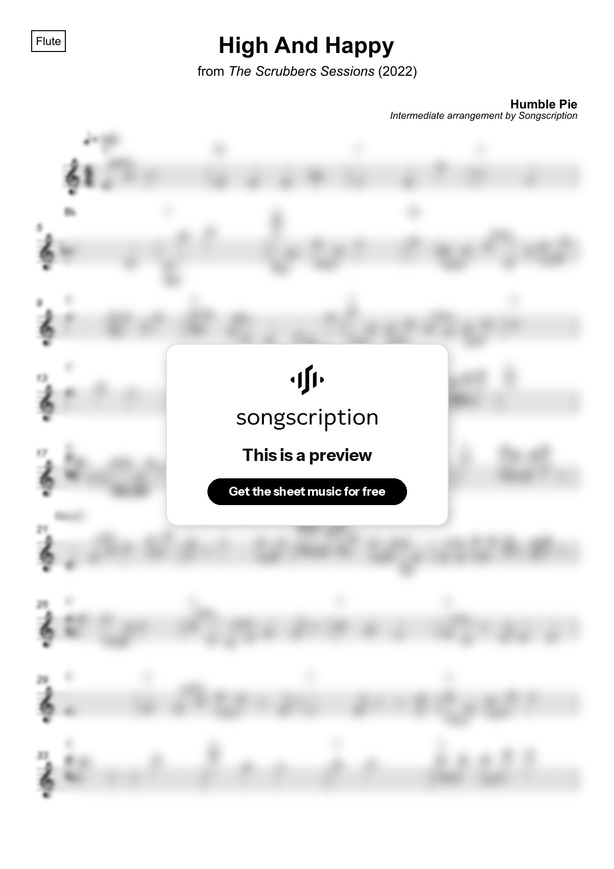 Intermediate Flute Sheet Music for "High And Happy" by Humble Pie